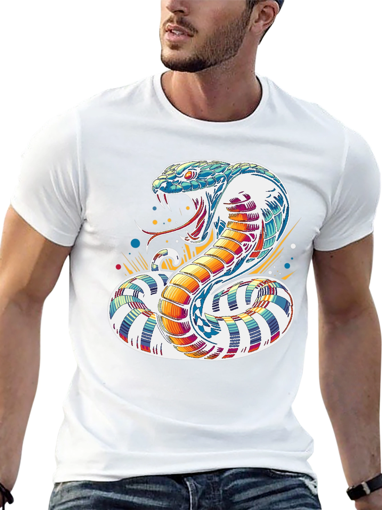Colorful Cobra Graphic Tee - Men's Black T-Shirt - 13