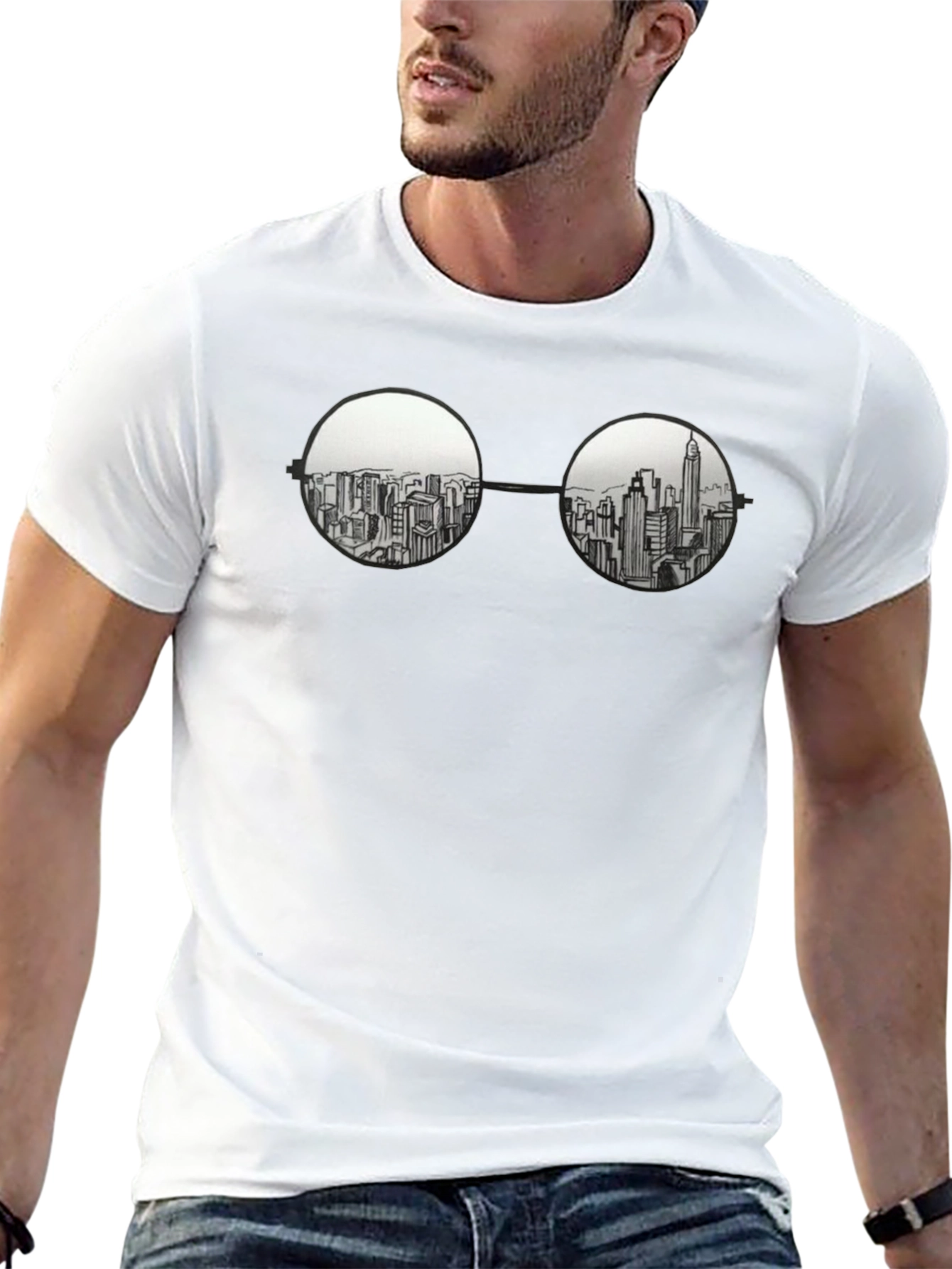 Black Cityscape in Specs Graphic Tee - Black Cotton view 13