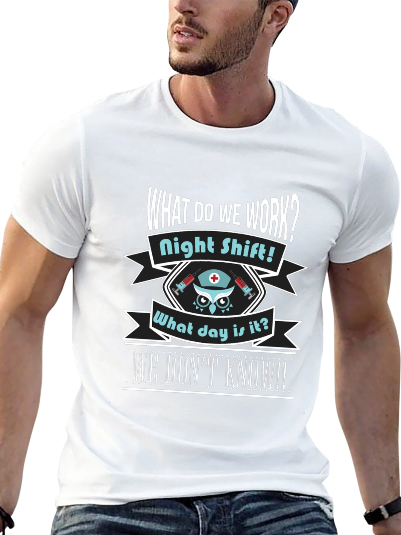 Black Night Shift Nurse Owl T-Shirt view 13