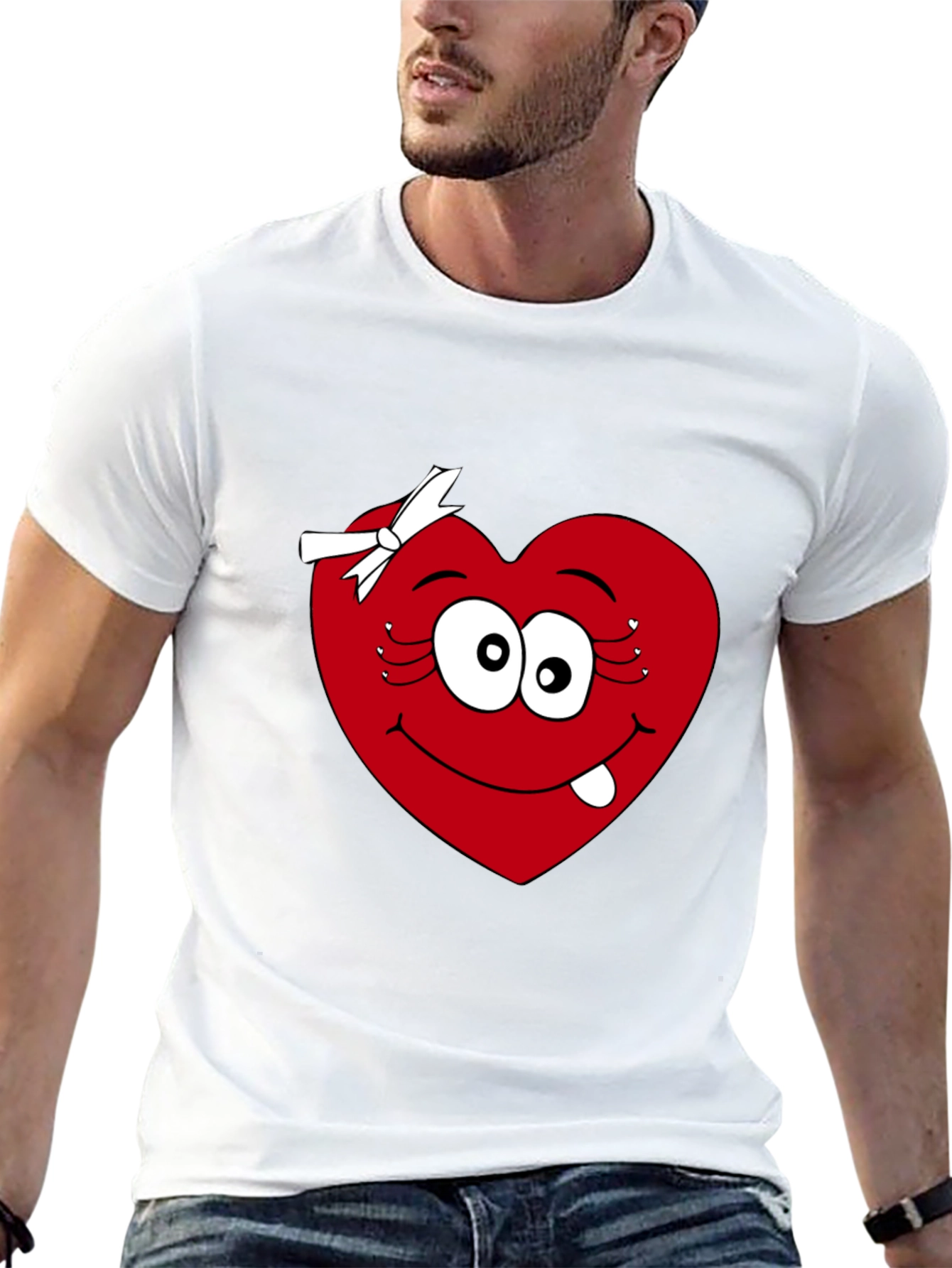 Black Funny Heart Face Black T-Shirt view 13