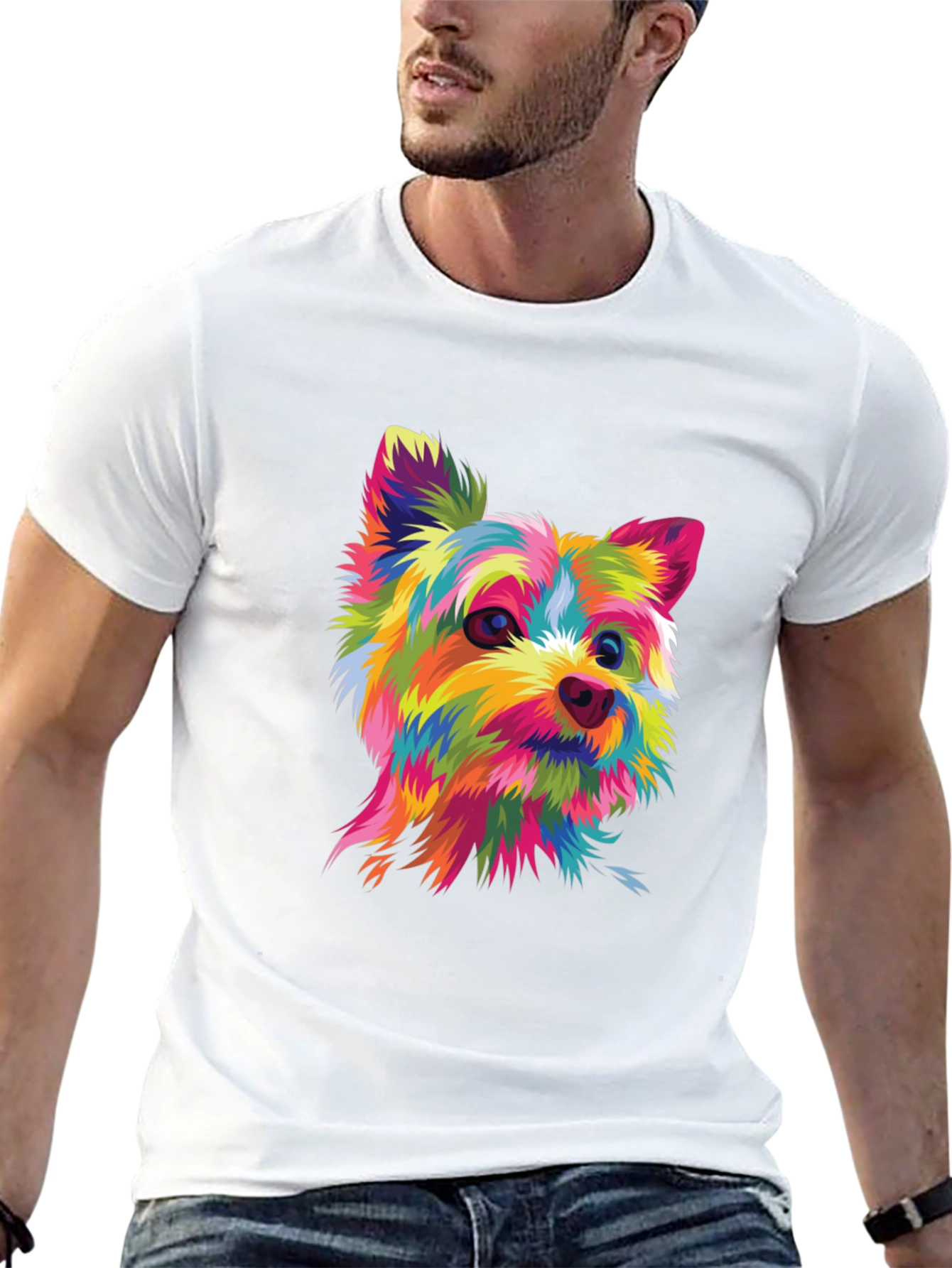 Black Colorful Yorkshire Terrier Graphic T-Shirt view 13