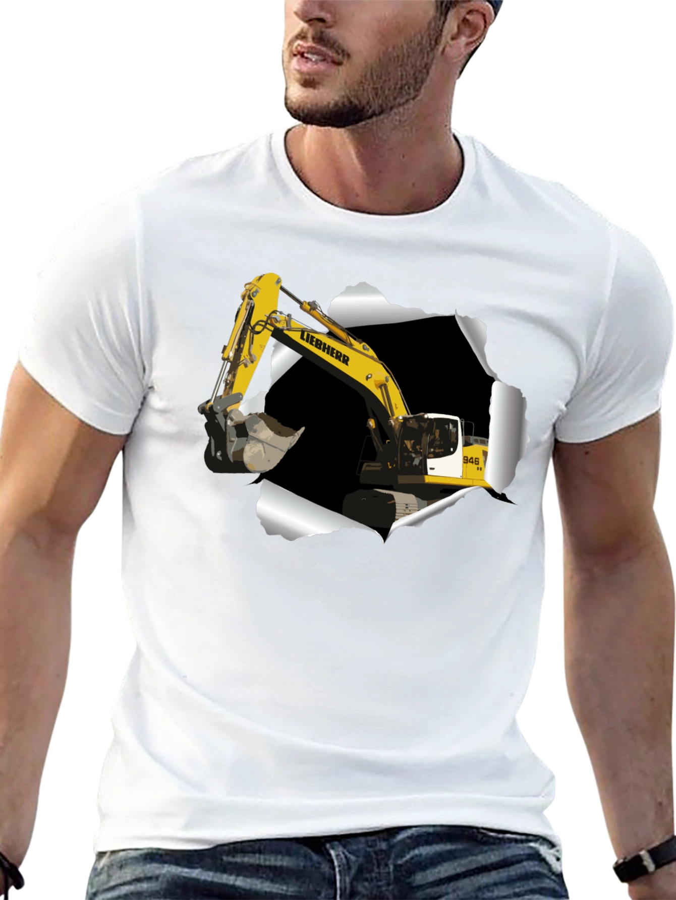 Black Excavator Ripped Tee - Construction Vehicle Graphic T-Shirt view 13