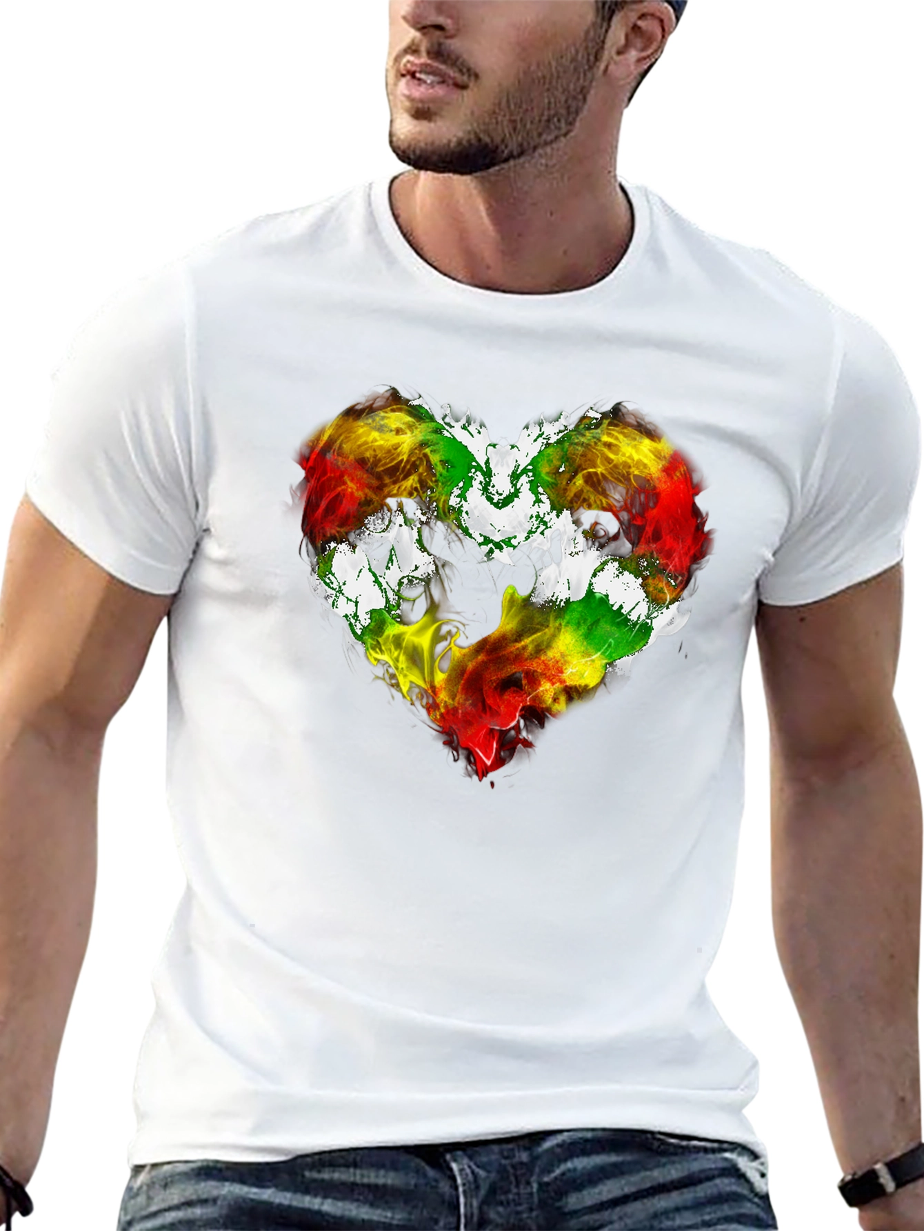 Black Rasta Heart Graphic T-Shirt - Love Reggae Music view 13