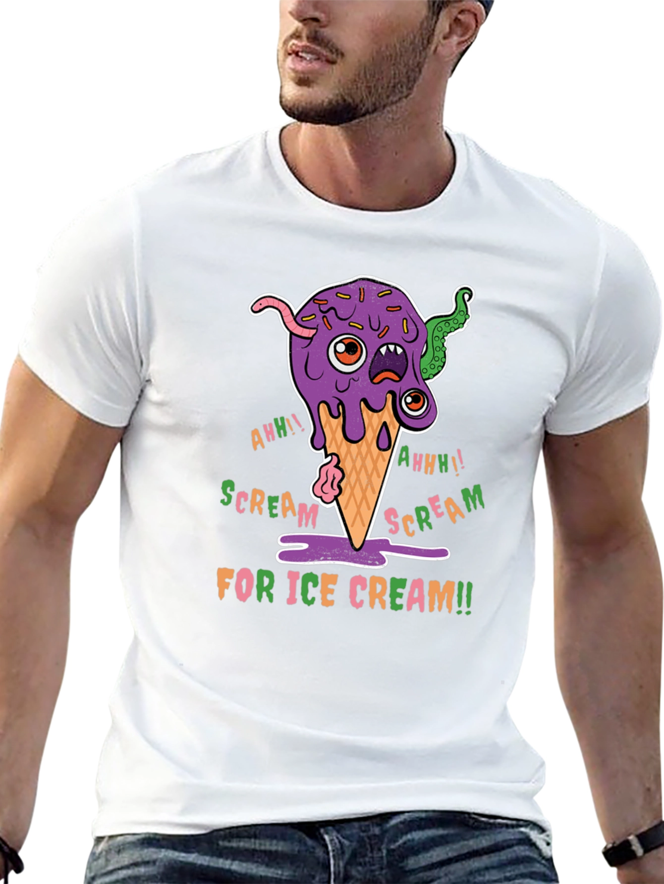 Black Scream for Ice Cream Graphic Tee - Fun Creepy Cartoon Design view 13