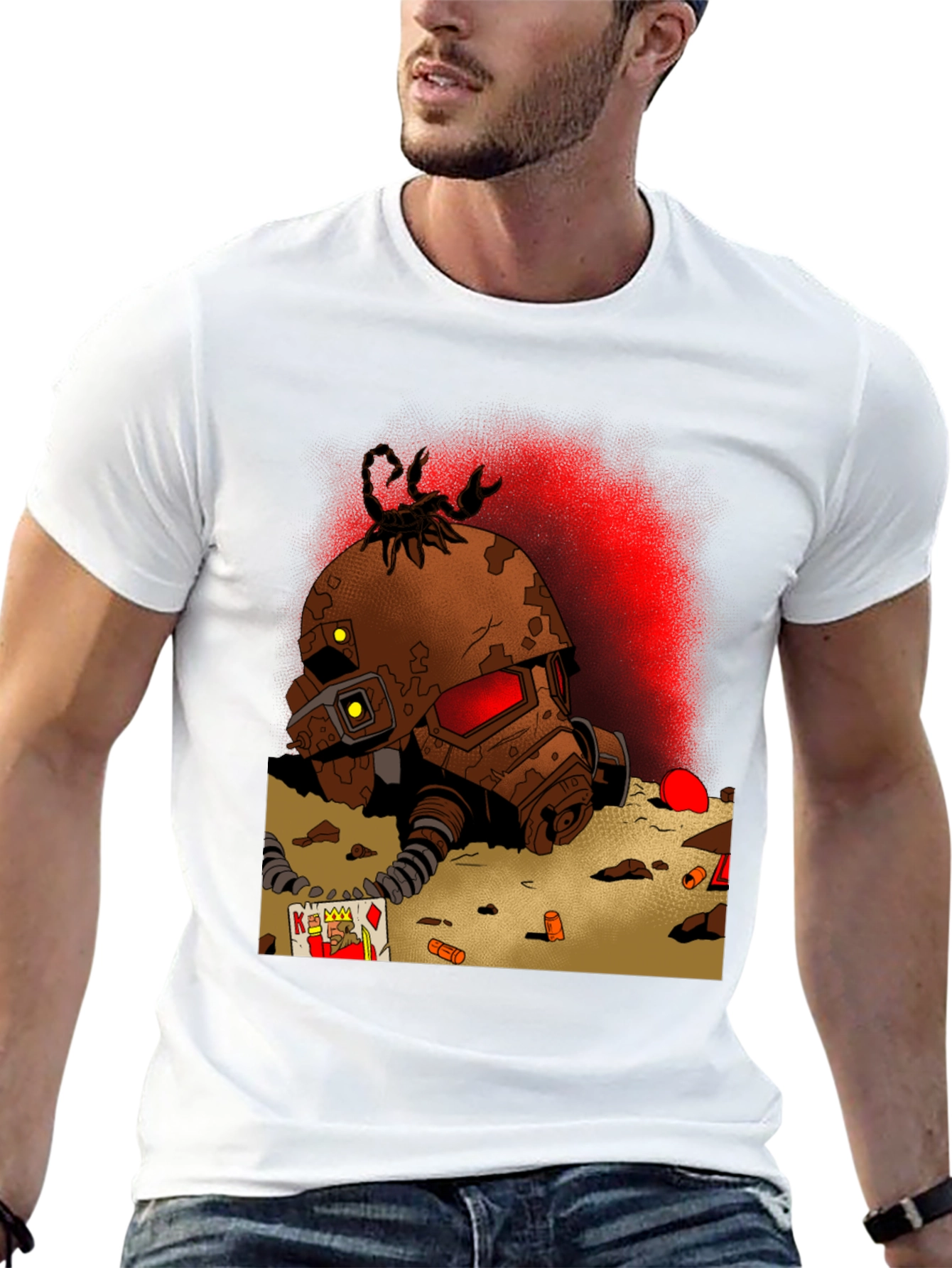 Black Fallout Inspired T-Shirt: Scorpion Helmet Design view 13