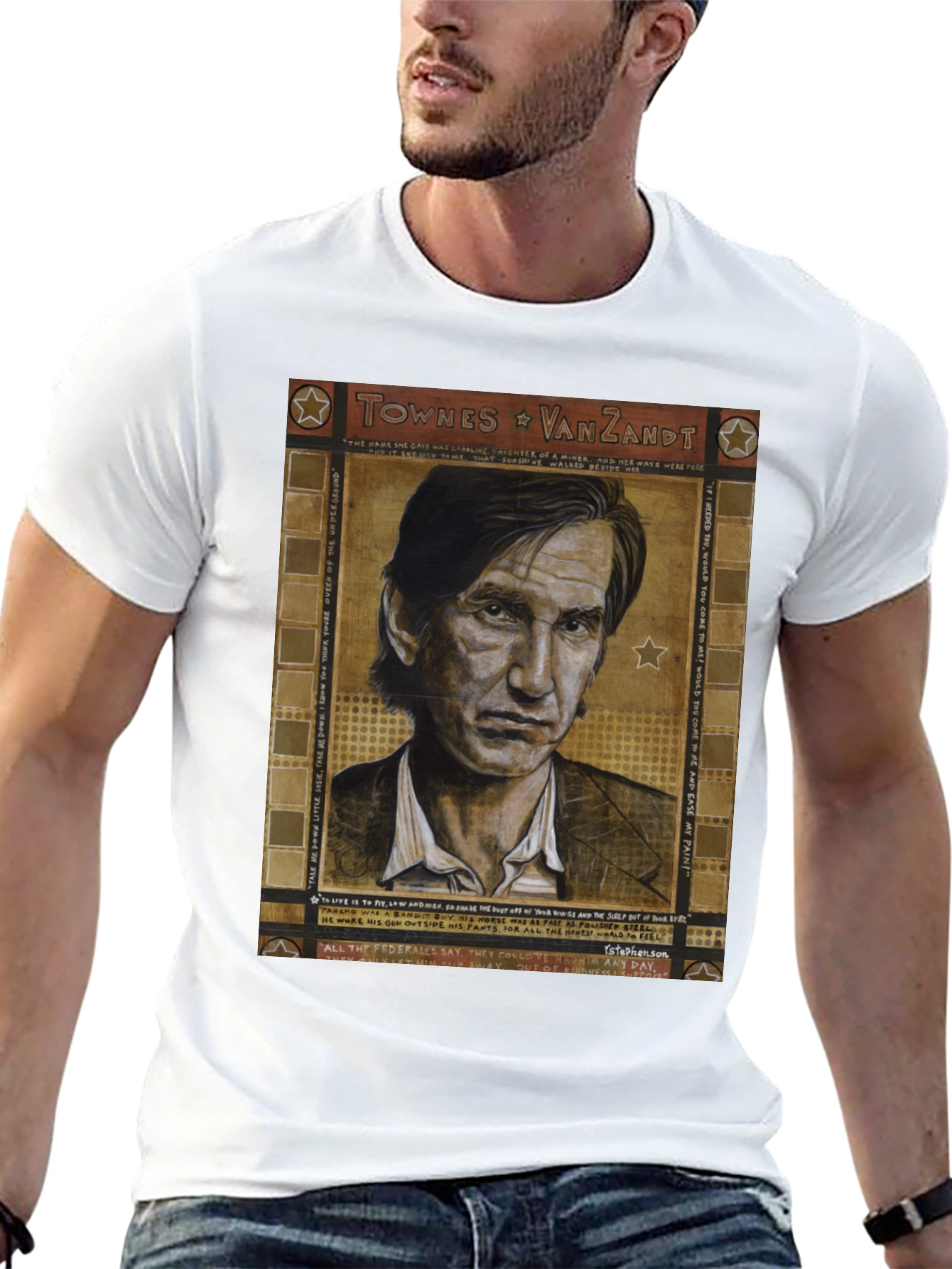 Black Townes Van Zandt Portrait Graphic T-Shirt view 13