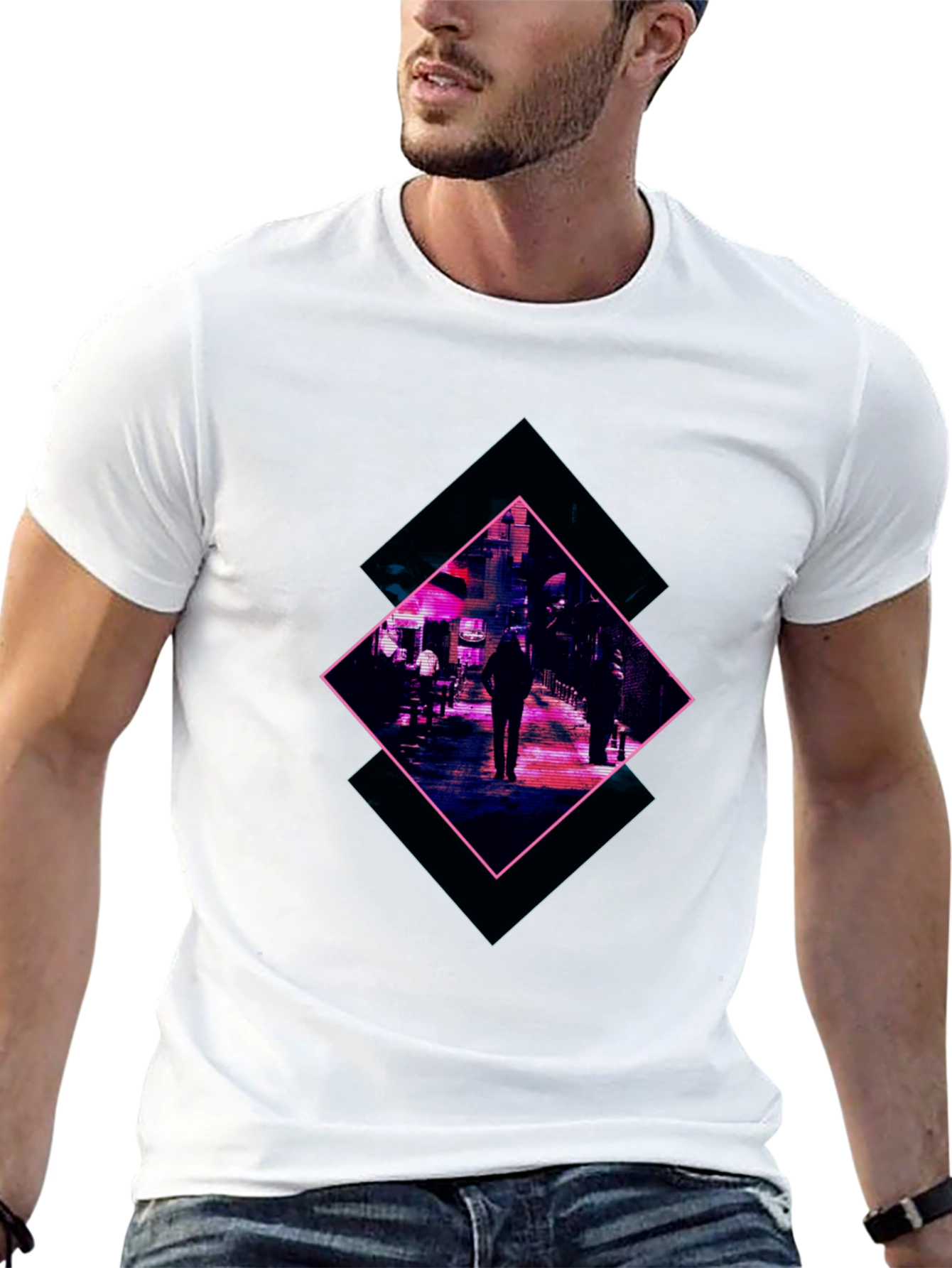 Black Cyberpunk Street Scene Graphic Tee - Black view 13