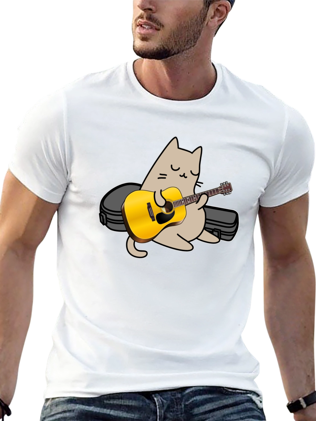 Black Cat Playing Guitar Graphic Tee - Black view 13