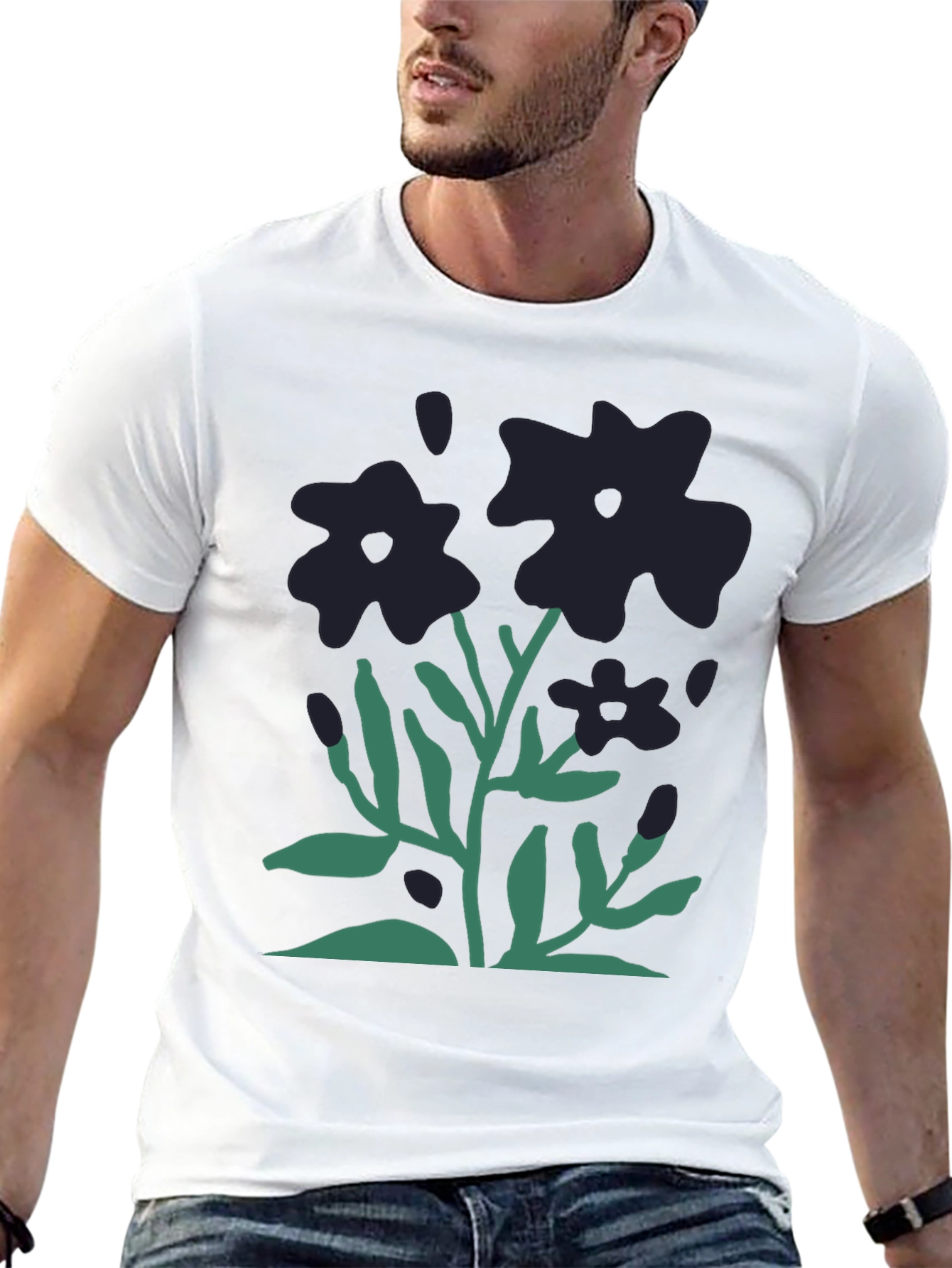 Black Floral Graphic Print Tee - Stylish Casual Comfort view 13