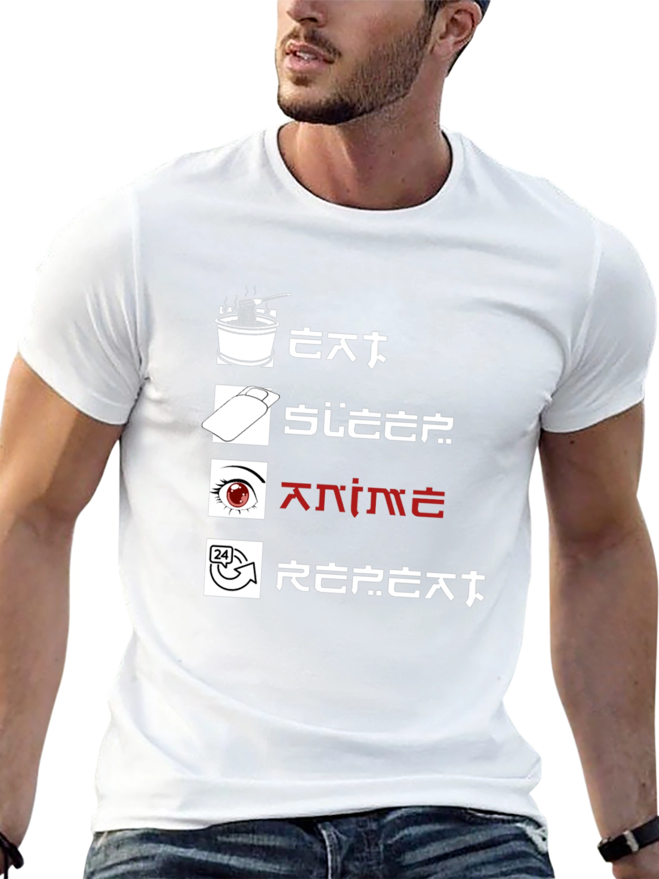 Black Eat Sleep Anime Repeat Graphic Tee view 13