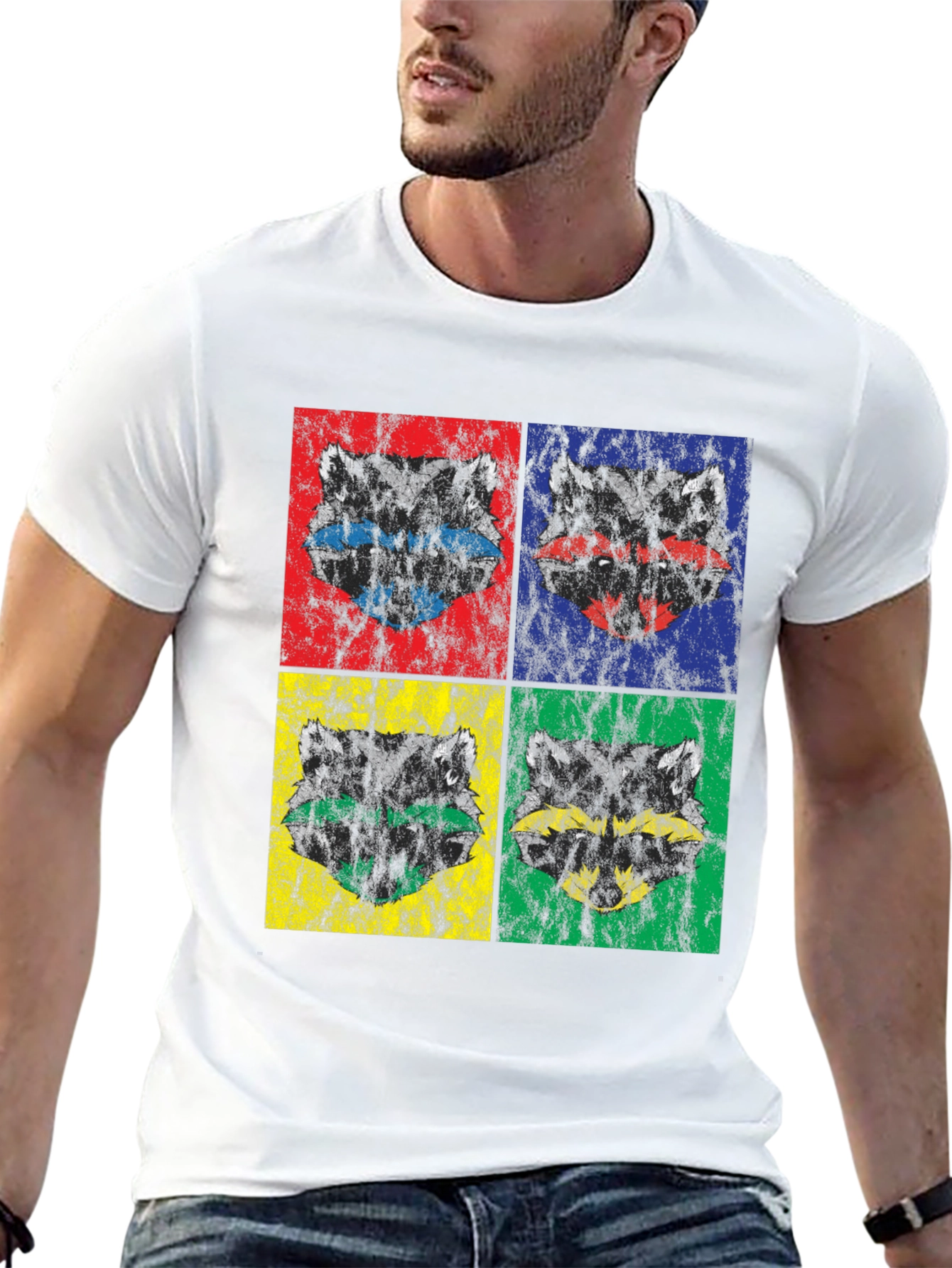 Black Retro Raccoon Pop Art Graphic T-Shirt view 13
