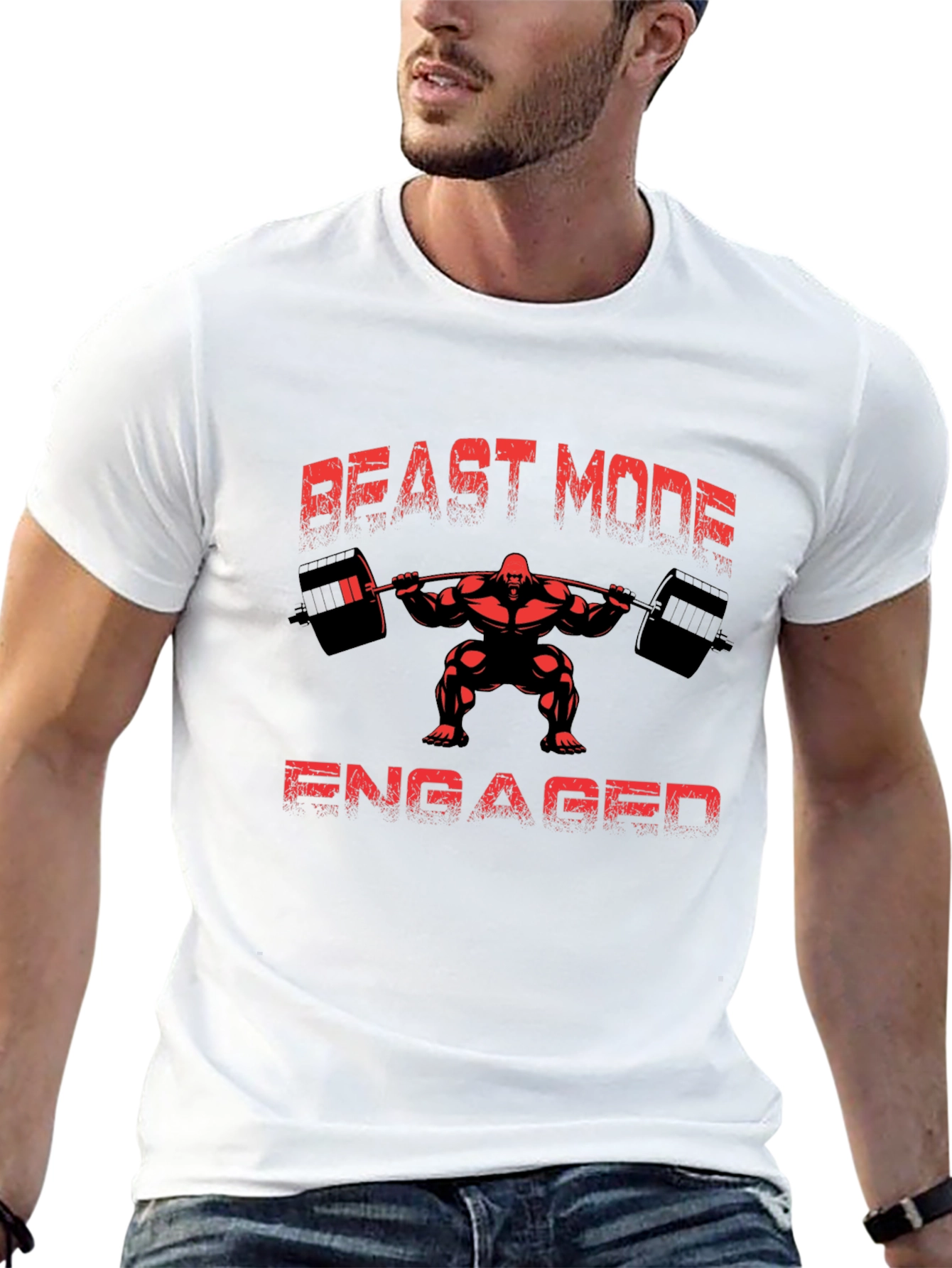 Black Beast Mode Engaged Men's Black T-Shirt view 13