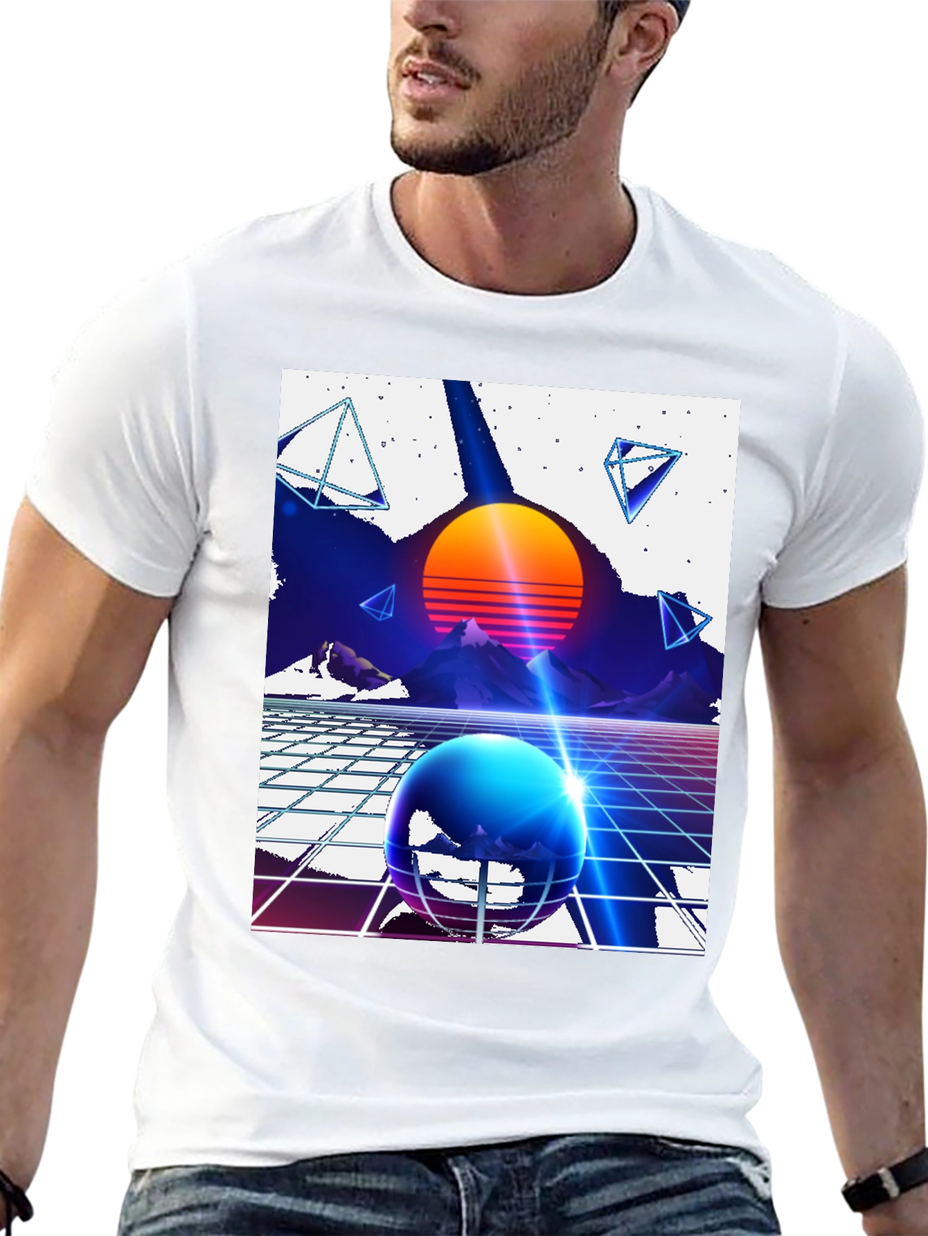 Black Retro Synthwave T-Shirt - 80s Inspired Design view 13