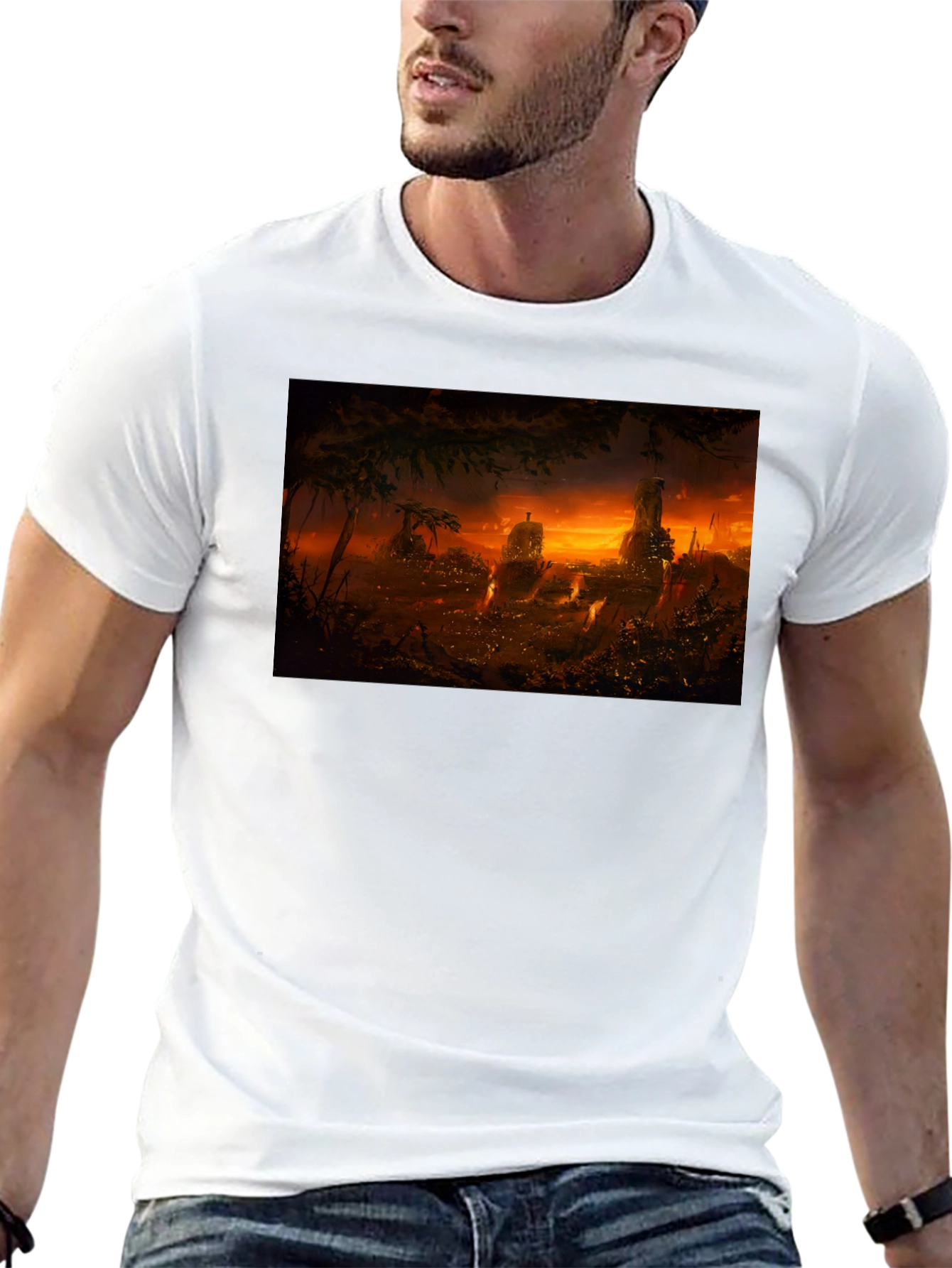 Black Sunset Landscape Graphic Print T-Shirt view 13