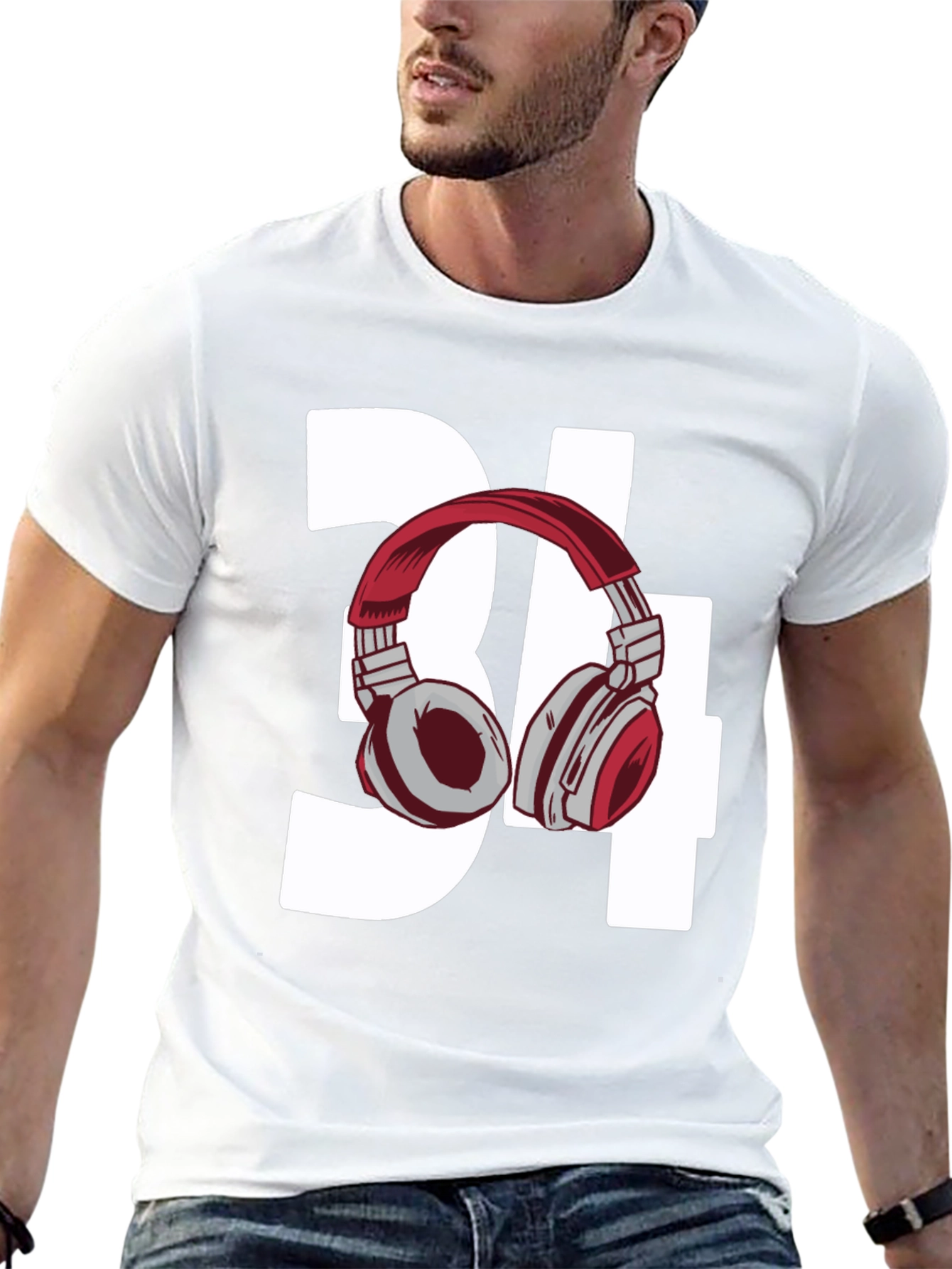 Black Stylish Number 34 Headphones Graphic Tee view 13
