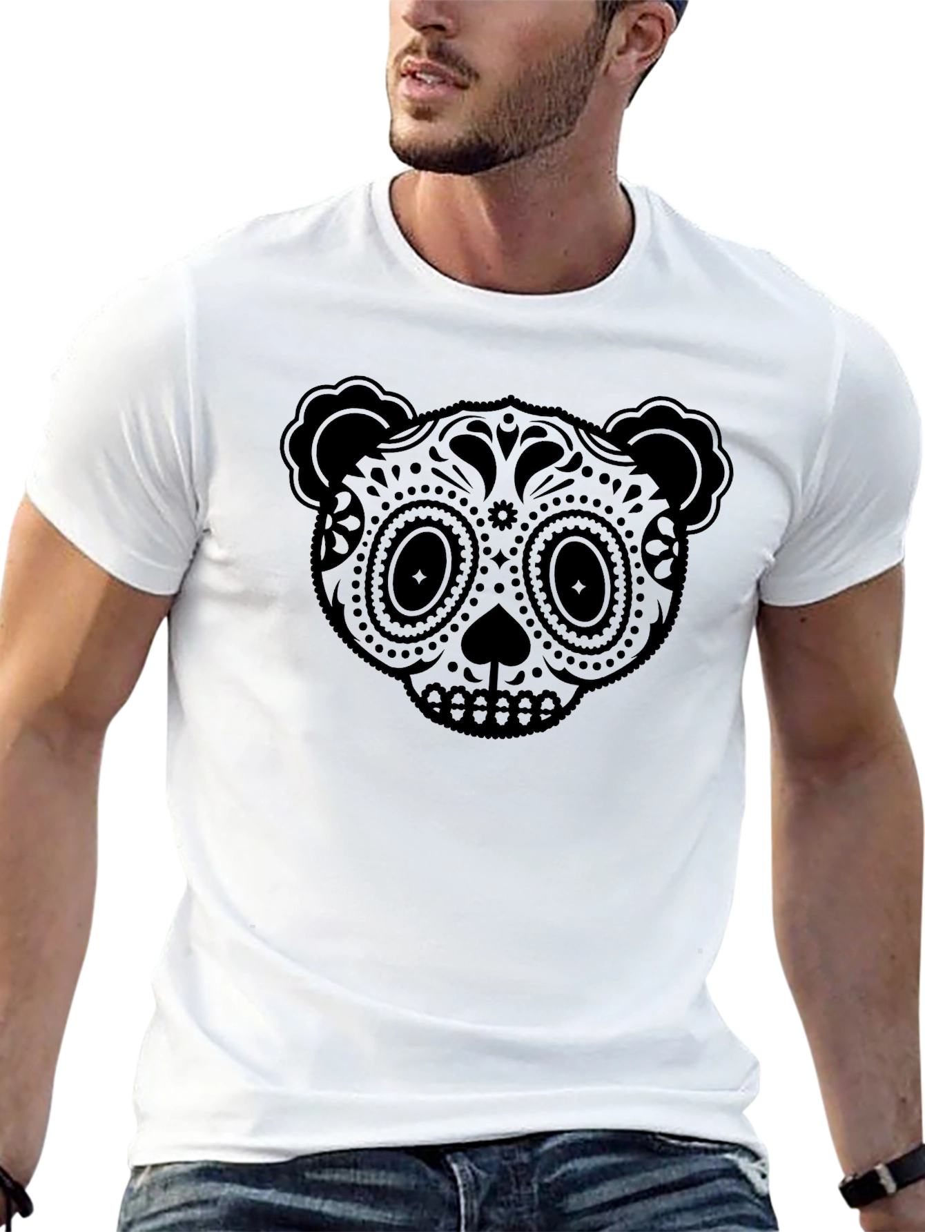 Black Sugar Skull Panda Graphic Tee - Men's Black T-Shirt view 13
