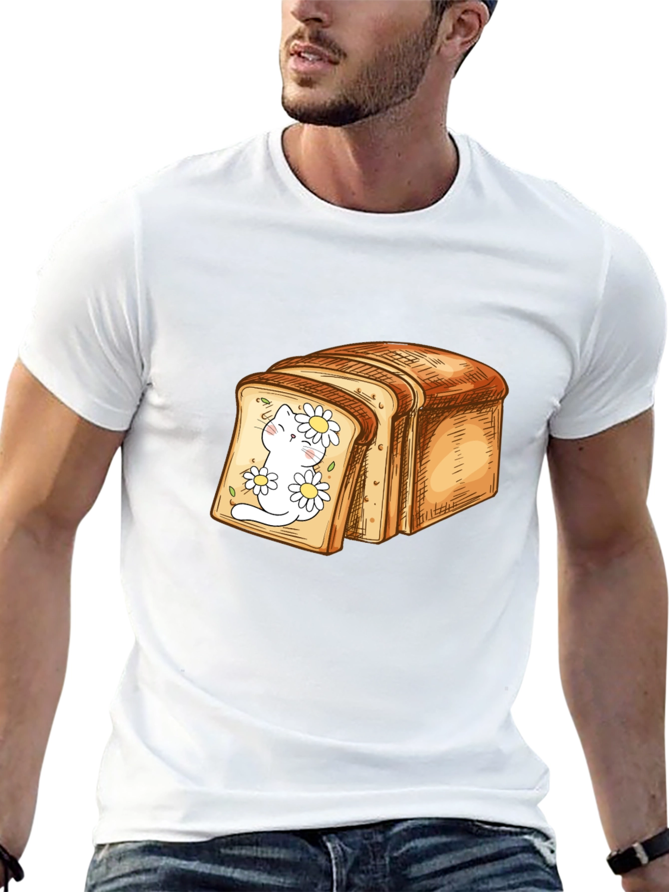 Black Cute Cat in Bread Slice Graphic T-Shirt view 13
