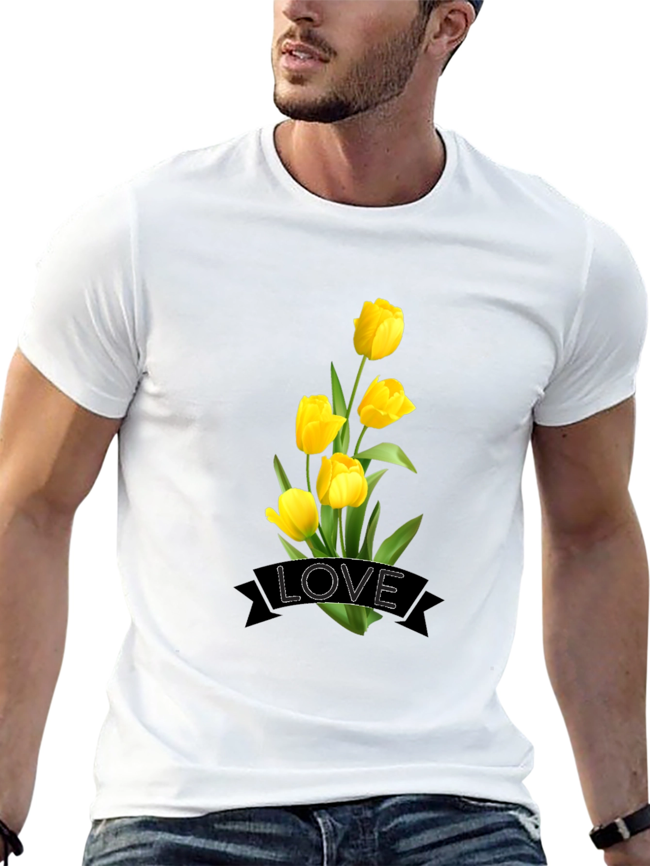 Black Love Tulips Graphic Black T-Shirt view 13