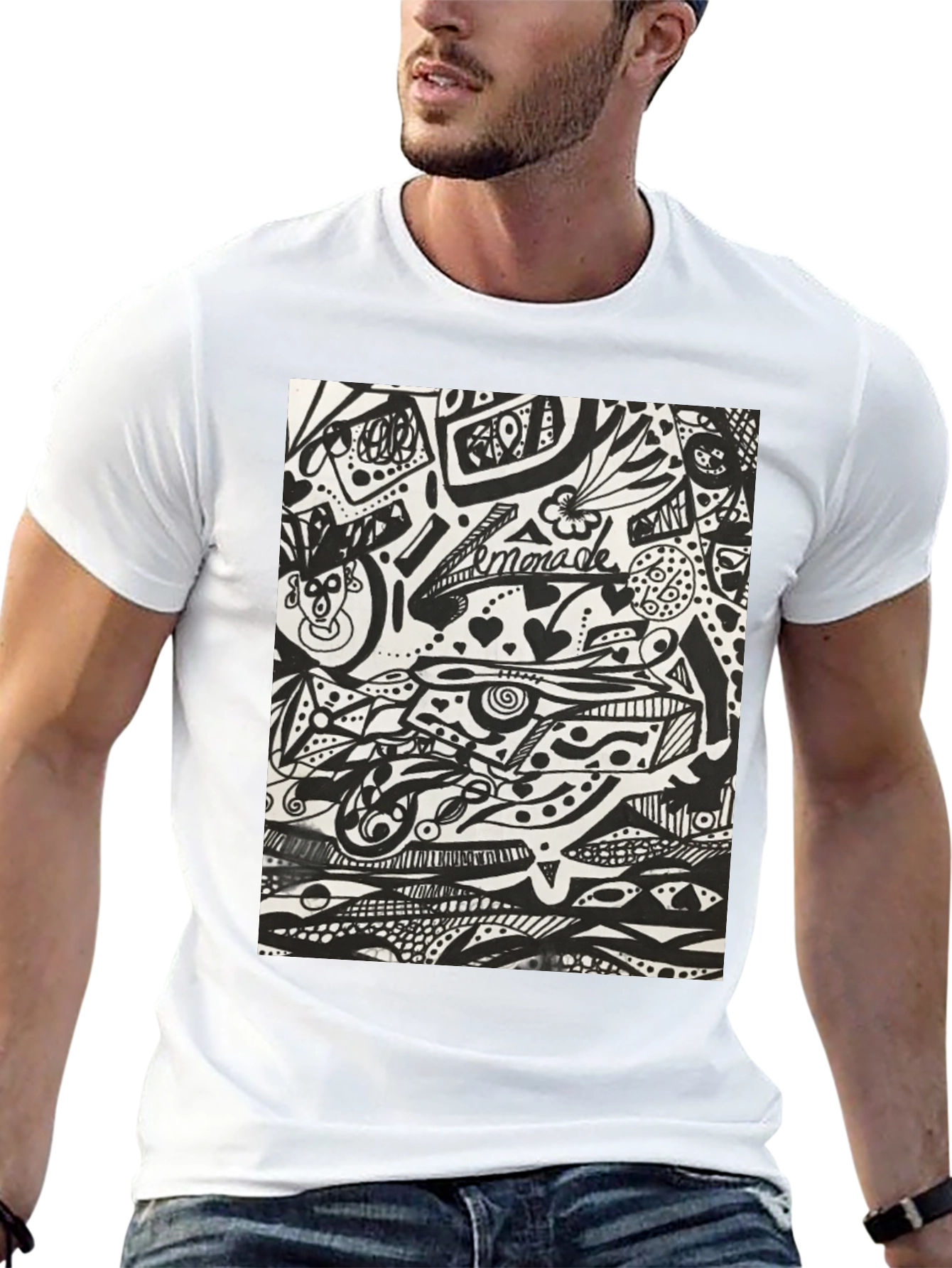 Black Abstract Doodle Art Black T-Shirt - Unique Graphic Tee view 13