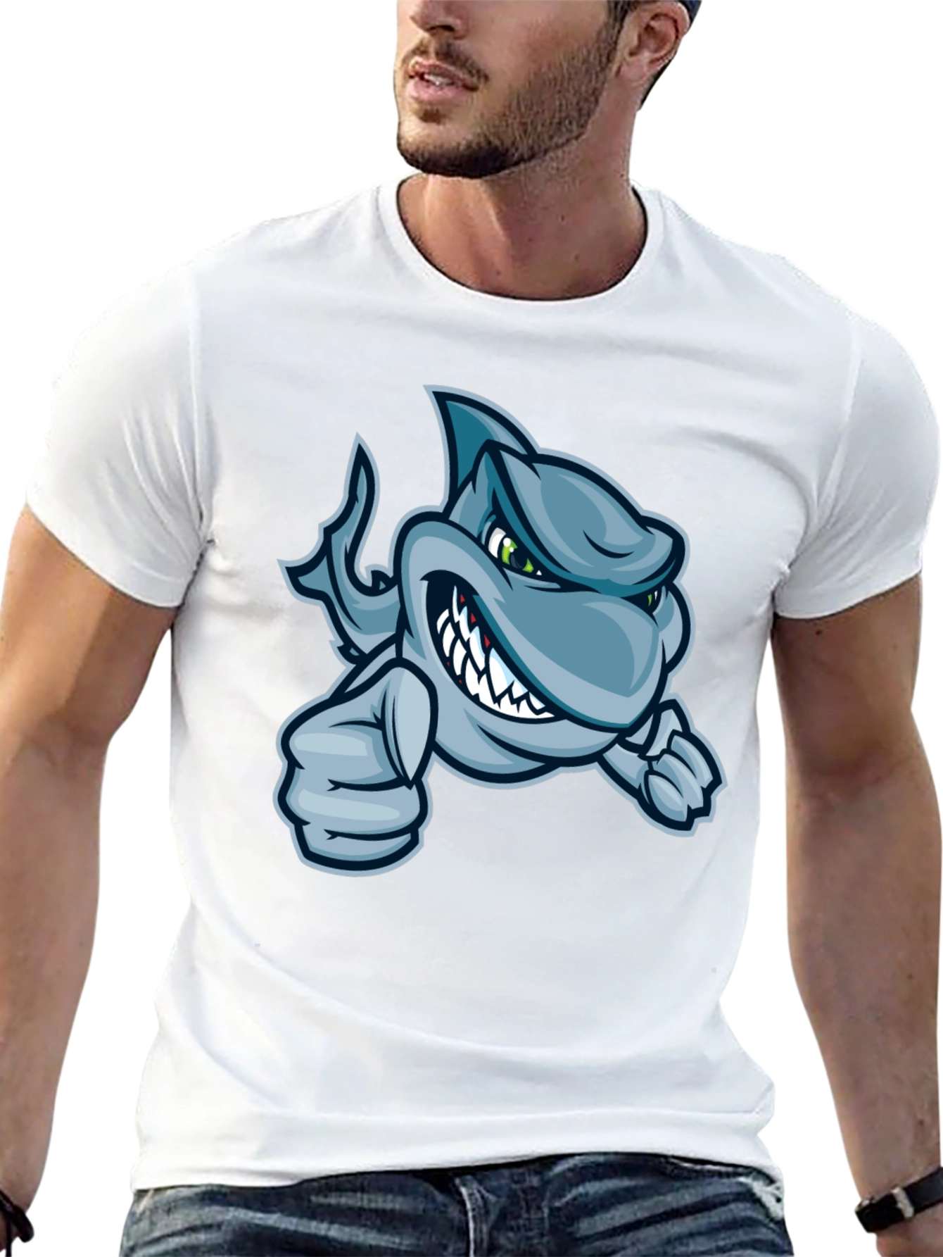 Black Cool Cartoon Shark Graphic T-Shirt view 13
