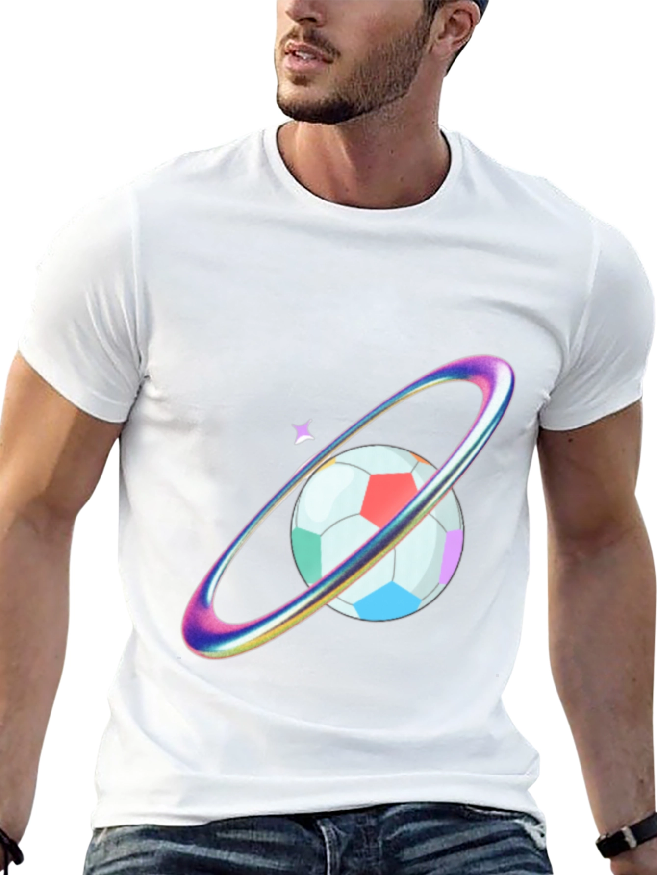 Black Colorful Planet Soccer Graphic Tee view 13