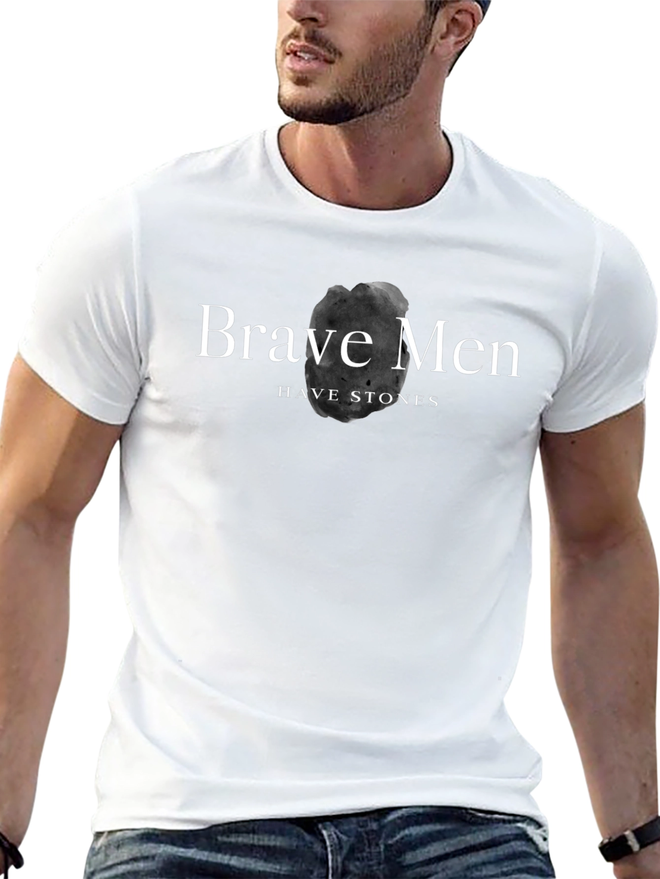 Black Brave Men Have Stones Black Graphic Tee view 13