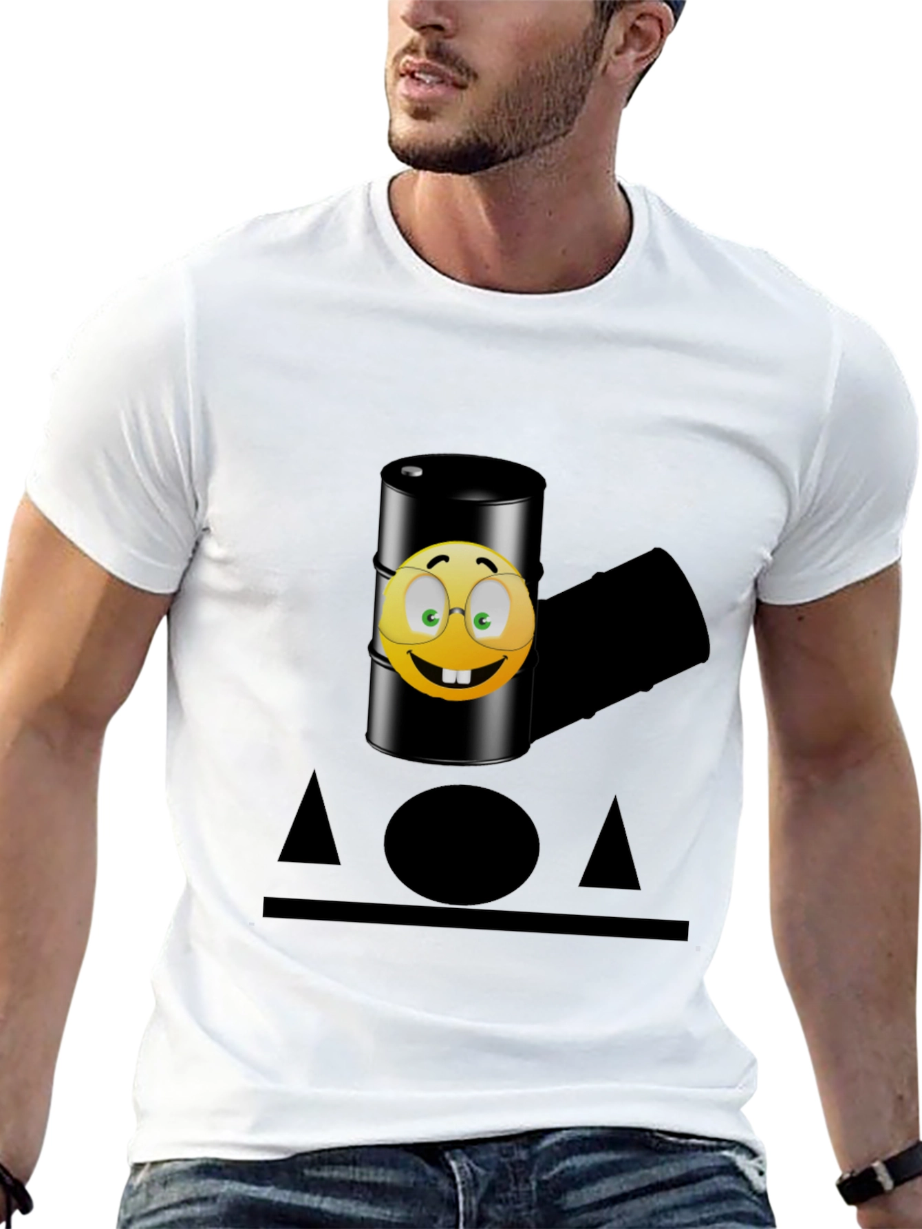 Black Humorous Emoji Oil Barrel T-Shirt - Black view 13