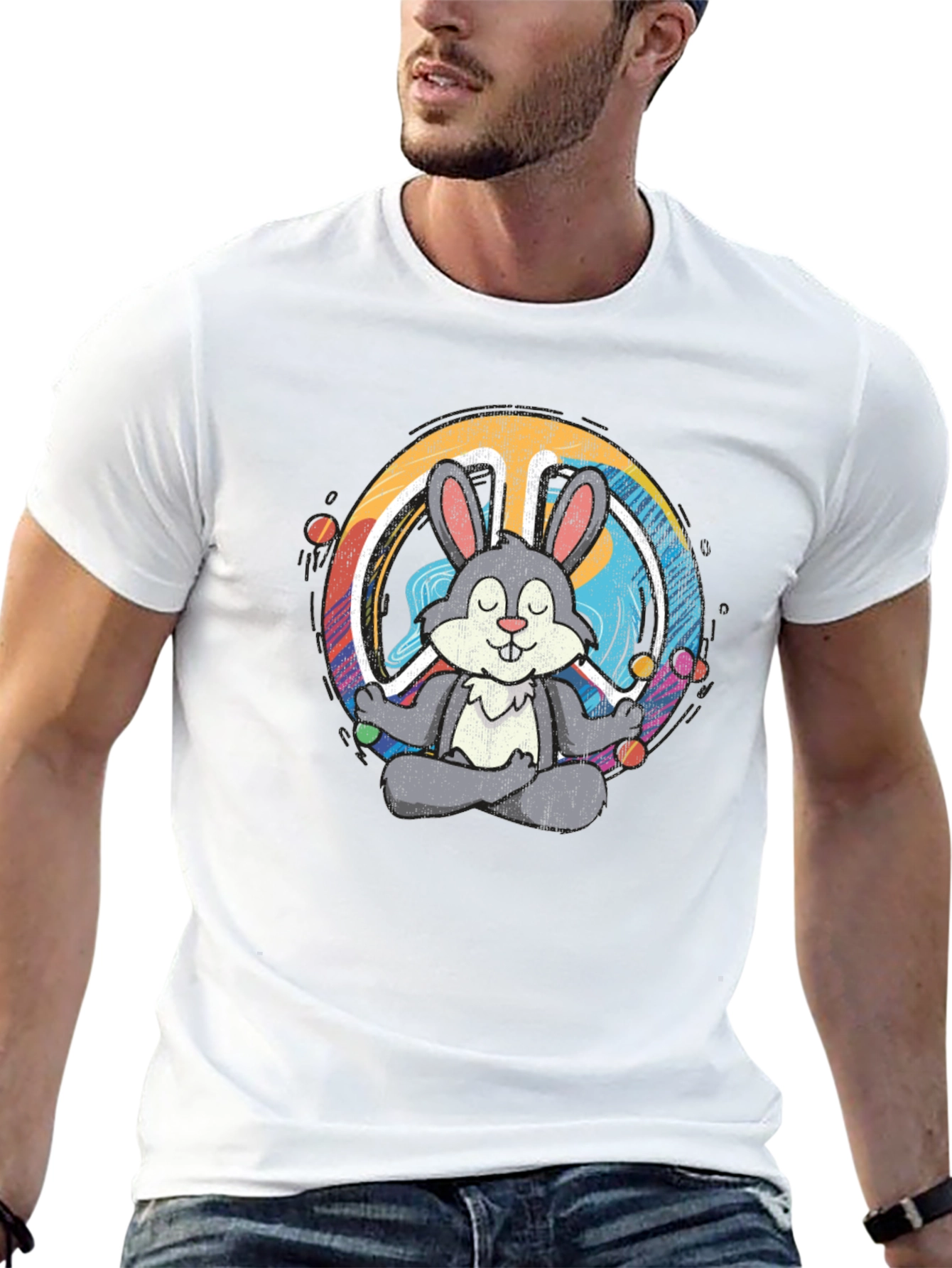 Black Peace Bunny T-Shirt - Meditating Hare Design view 13