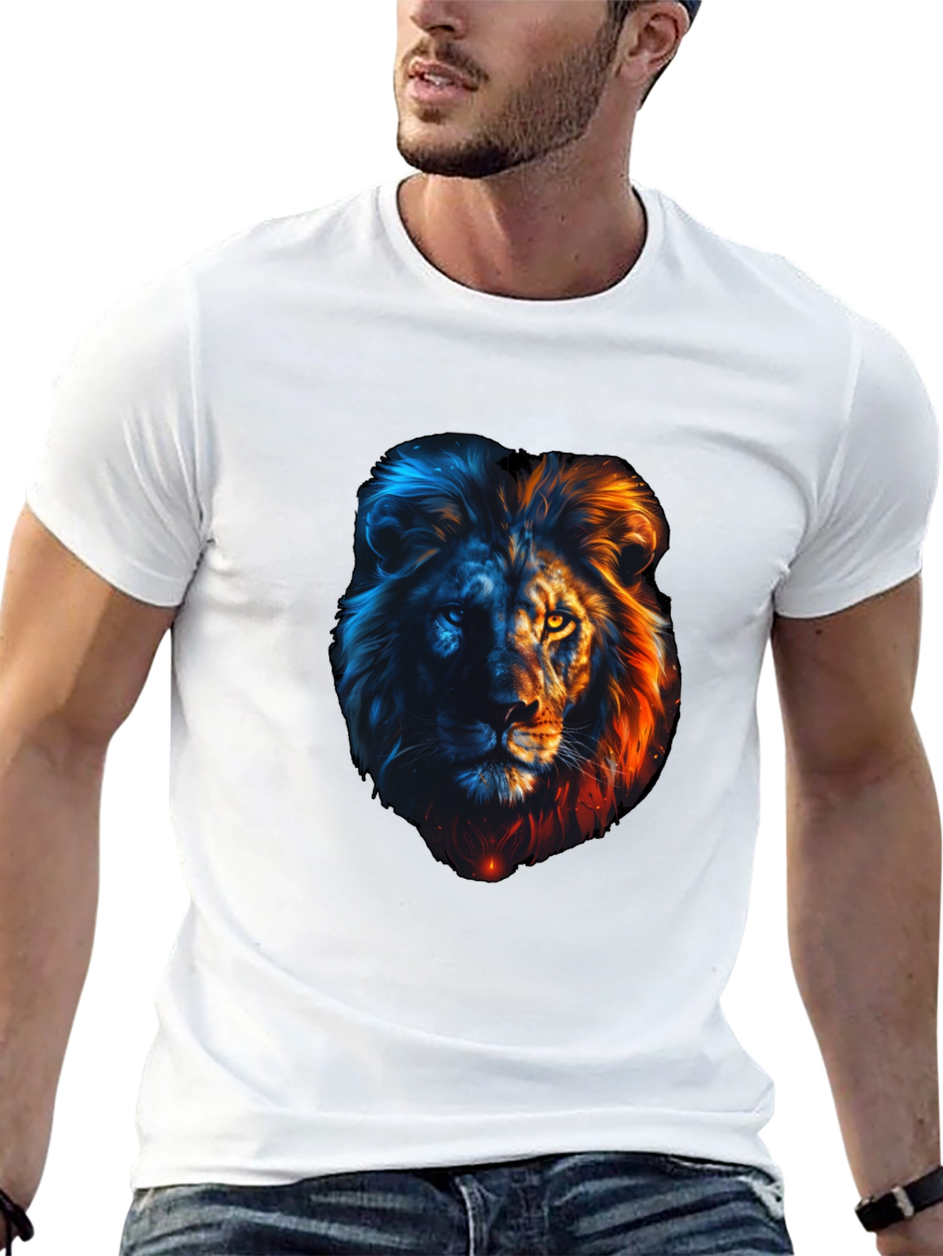 Black Lion Fire and Ice Graphic Tee - Cool Men's T-Shirt view 13