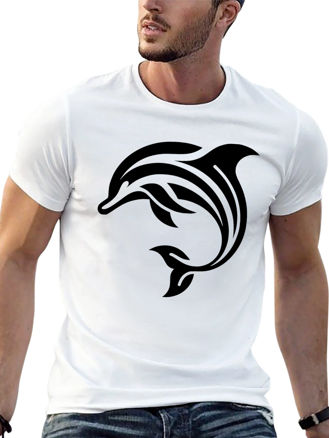 Black Black Dolphin Graphic Tee - Men's Casual Style view 13