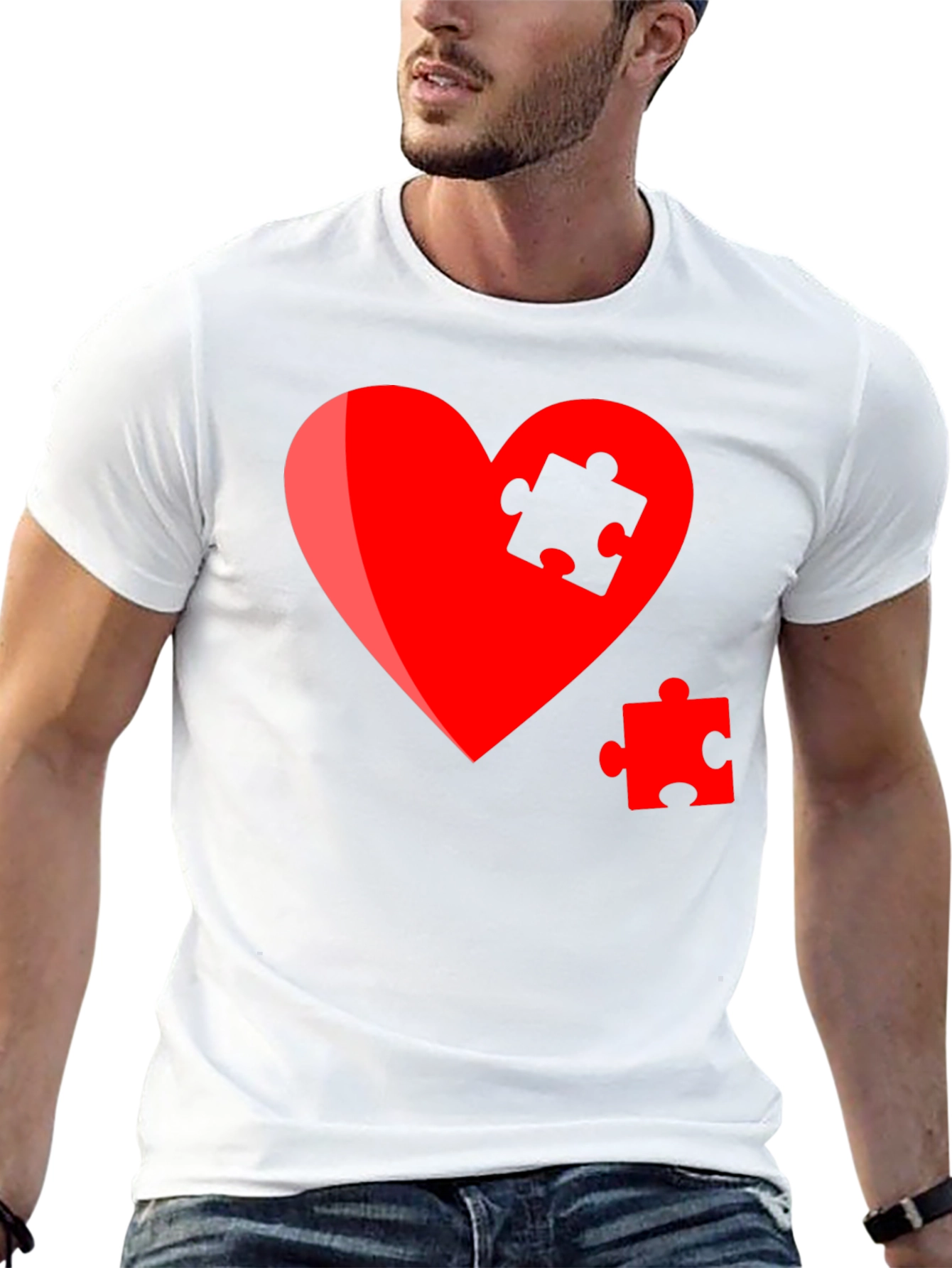Black Heart Puzzle Piece Graphic Tee - Stylish Design view 13