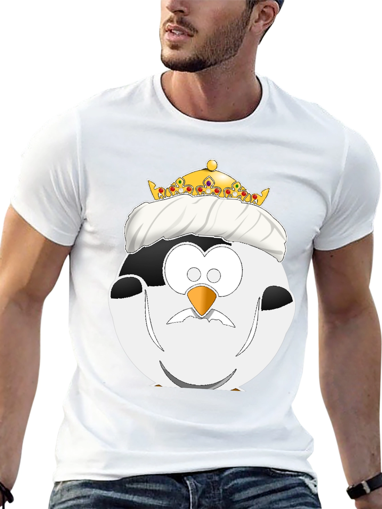 Black King Penguin Cartoon Graphic Tee view 13