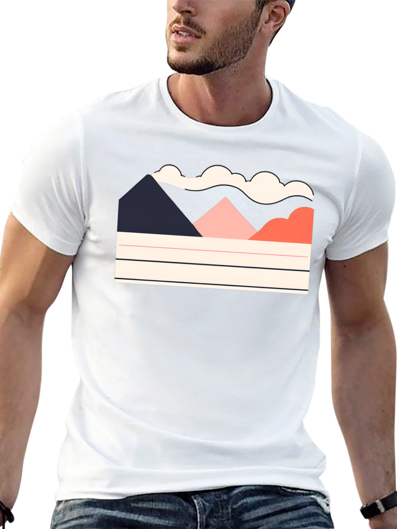 Black Geometric Mountain Scene Black Tee view 13