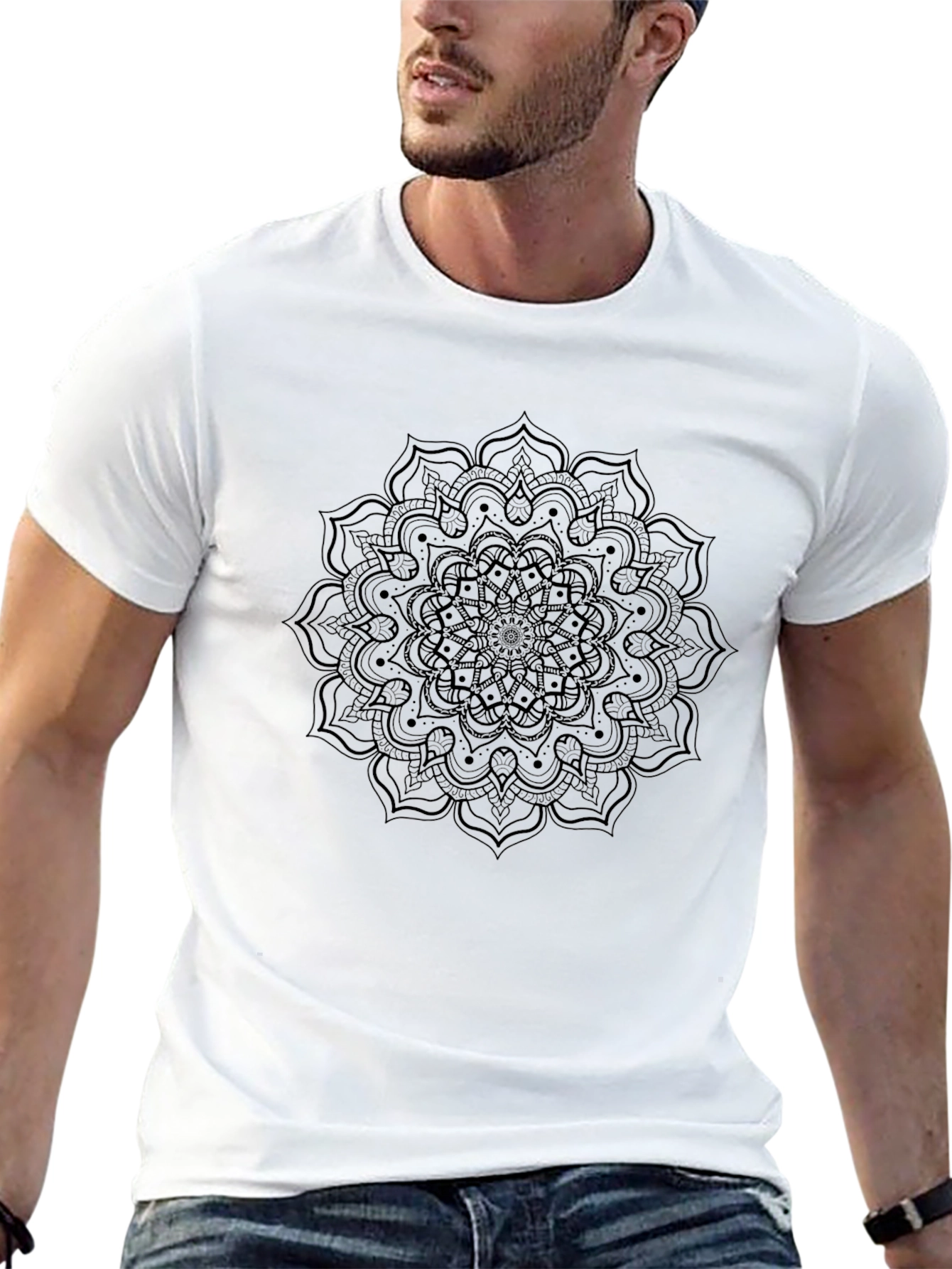 Black Black Mandala Graphic Tee - Mens Casual T-Shirt view 13