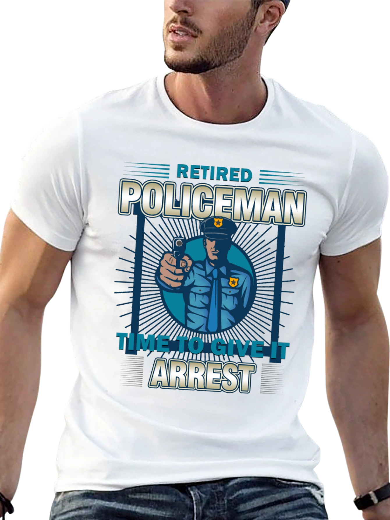 Black Retired Policeman Graphic T-Shirt - Time To Give It Arrest view 13