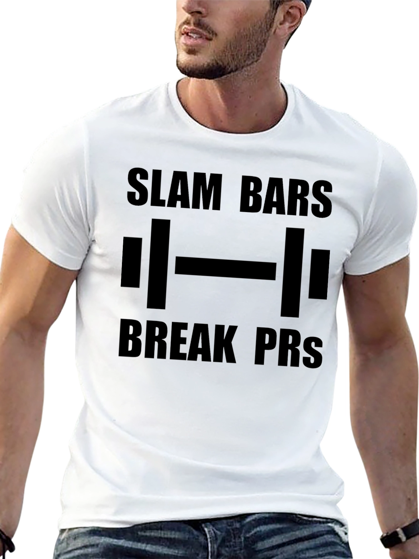 Black Slam Bars Break PRs Weightlifting Black T-Shirt view 13