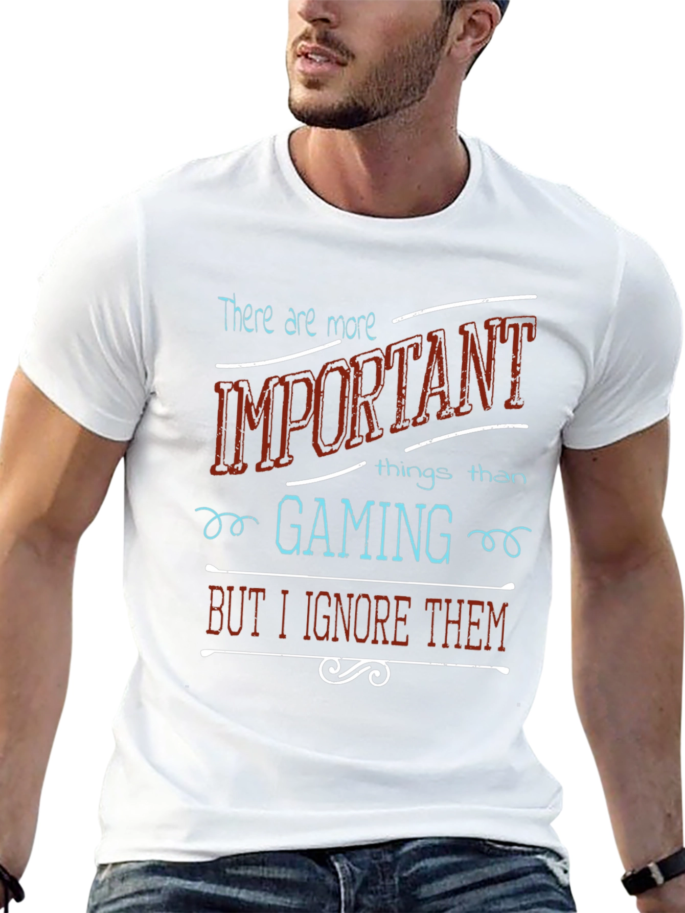 Black Gaming Priority T-Shirt: Ignore the Important Things view 13