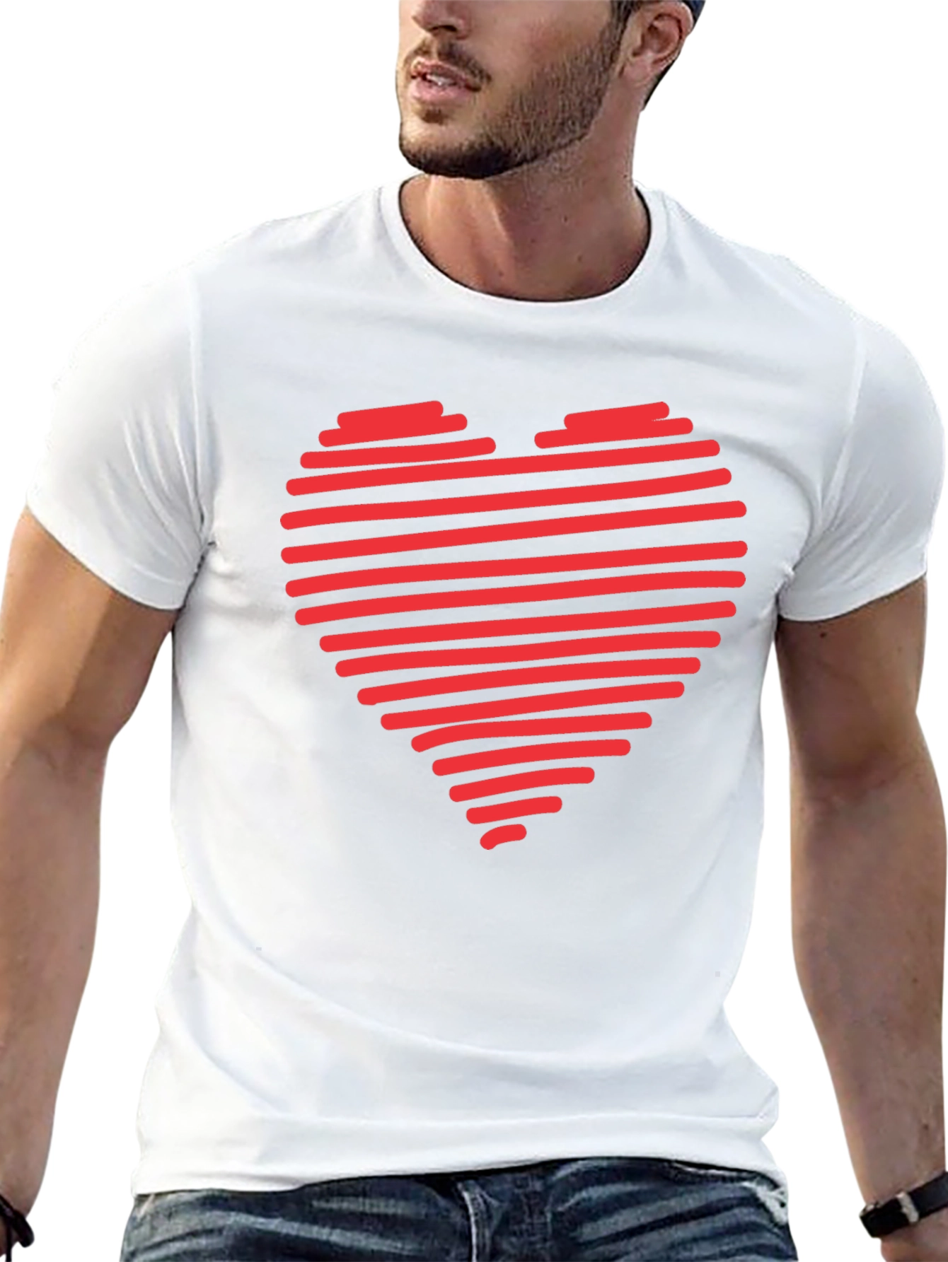 Black Red Heart Stripes Black T-Shirt Love Graphic Tee view 13