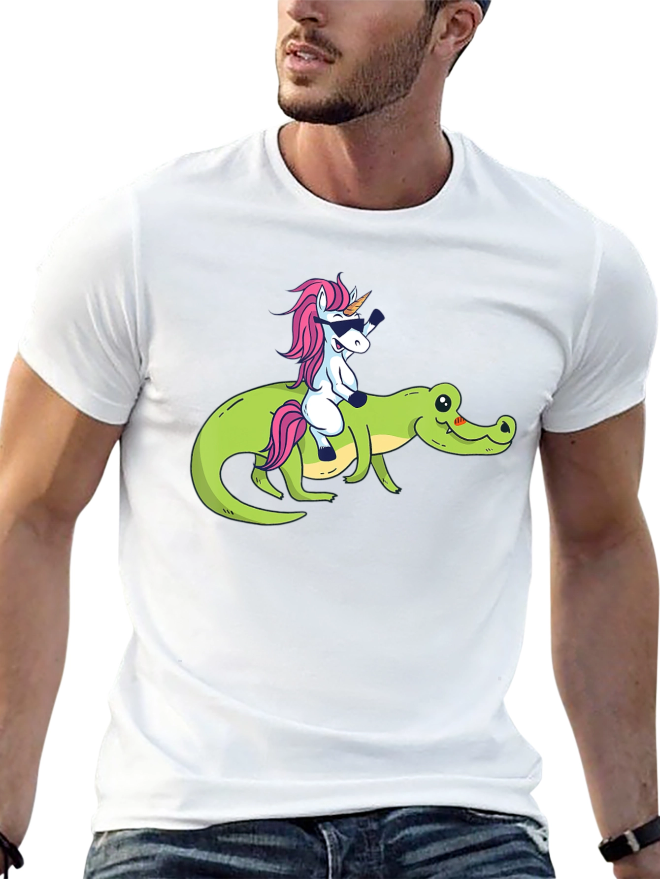Black Unicorn Riding Alligator Graphic T-Shirt view 13