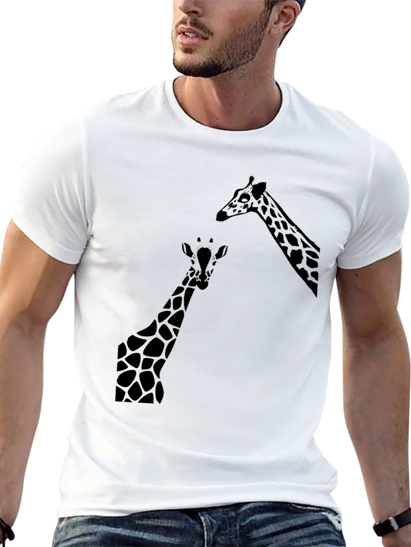 Black Giraffe Silhouette Graphic Black T-Shirt view 13