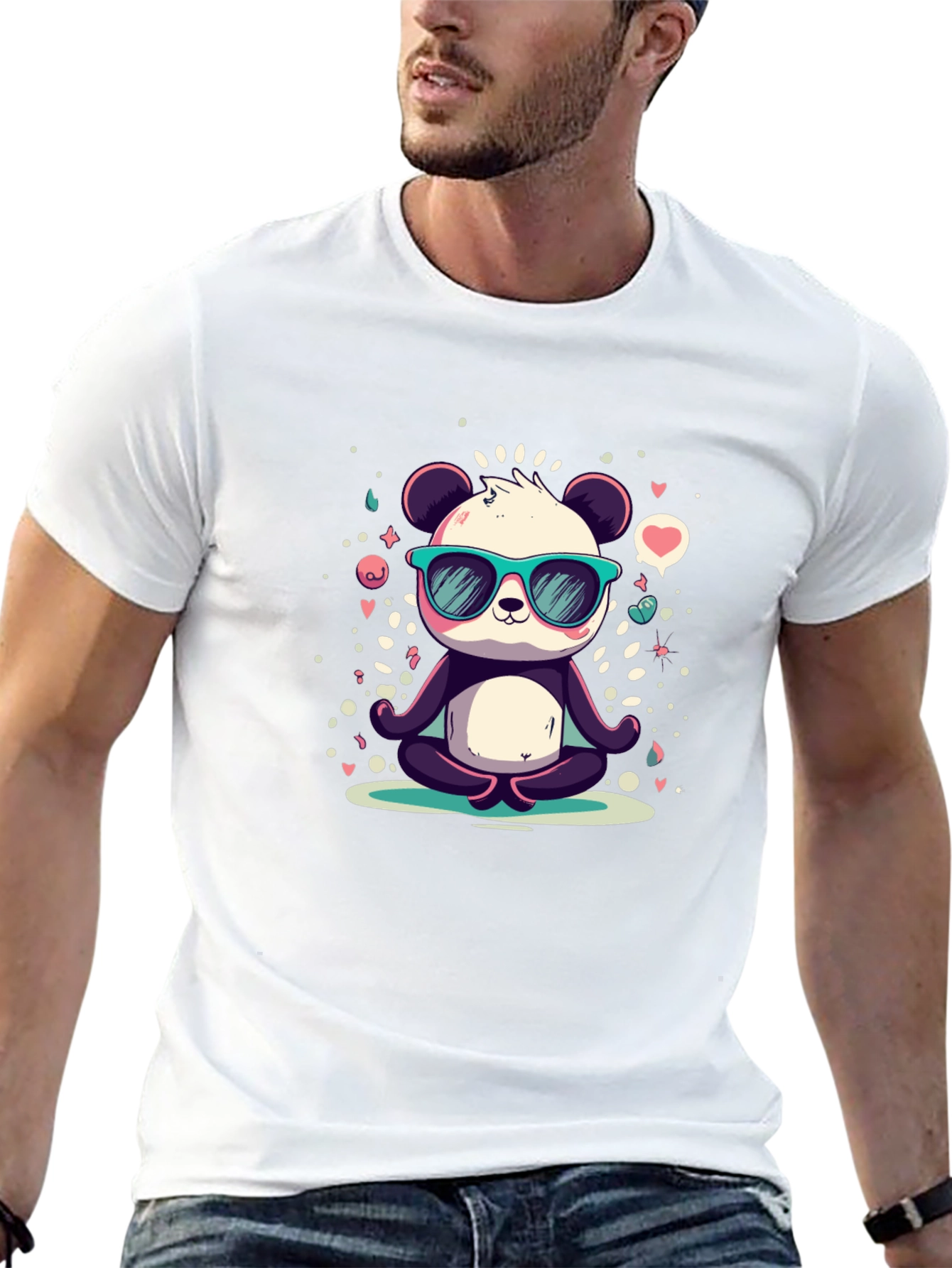 Black Cool Panda Meditating T-Shirt view 13