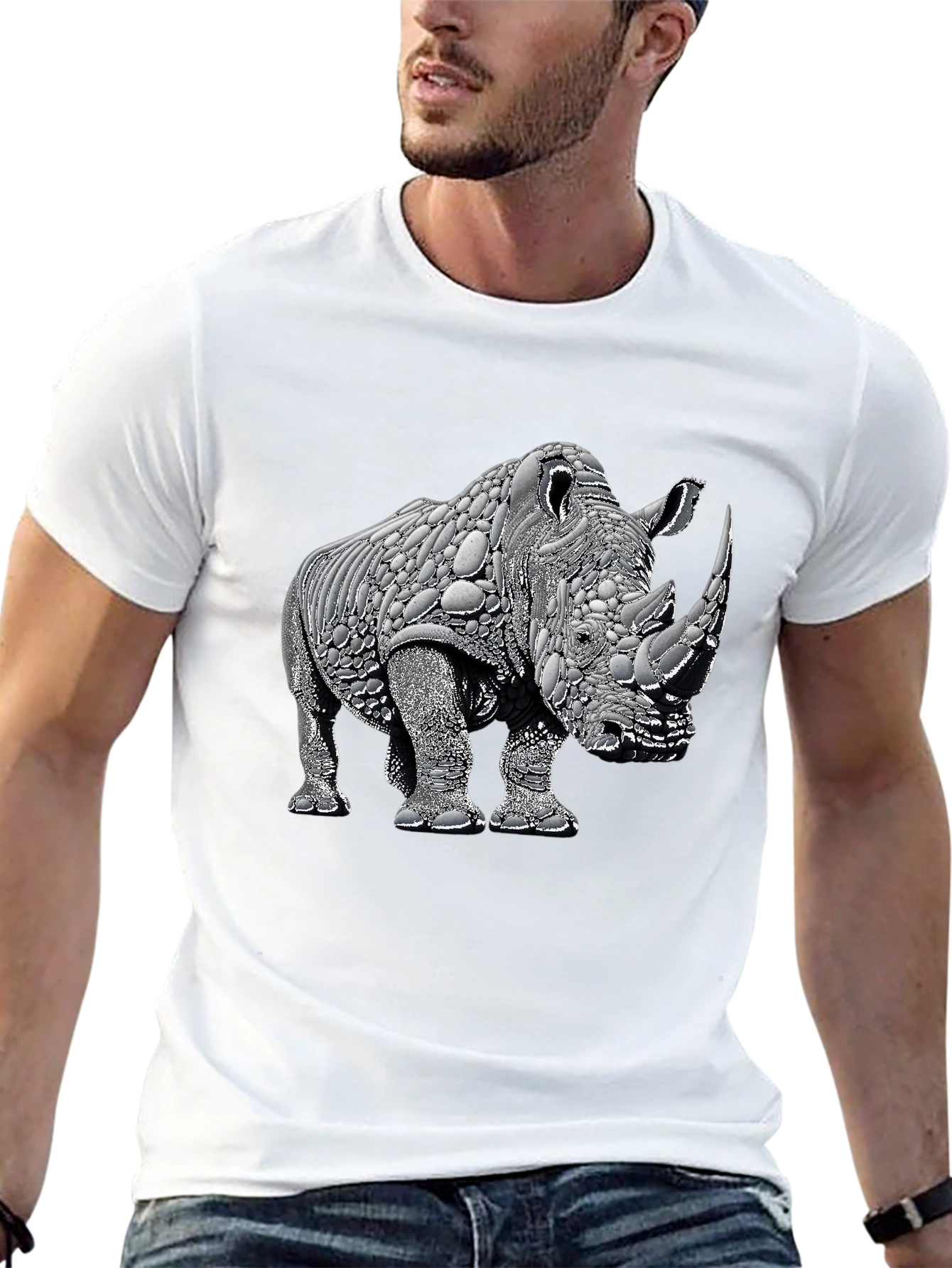 Black Rhinoceros Graphic Tee - Black Cotton view 13