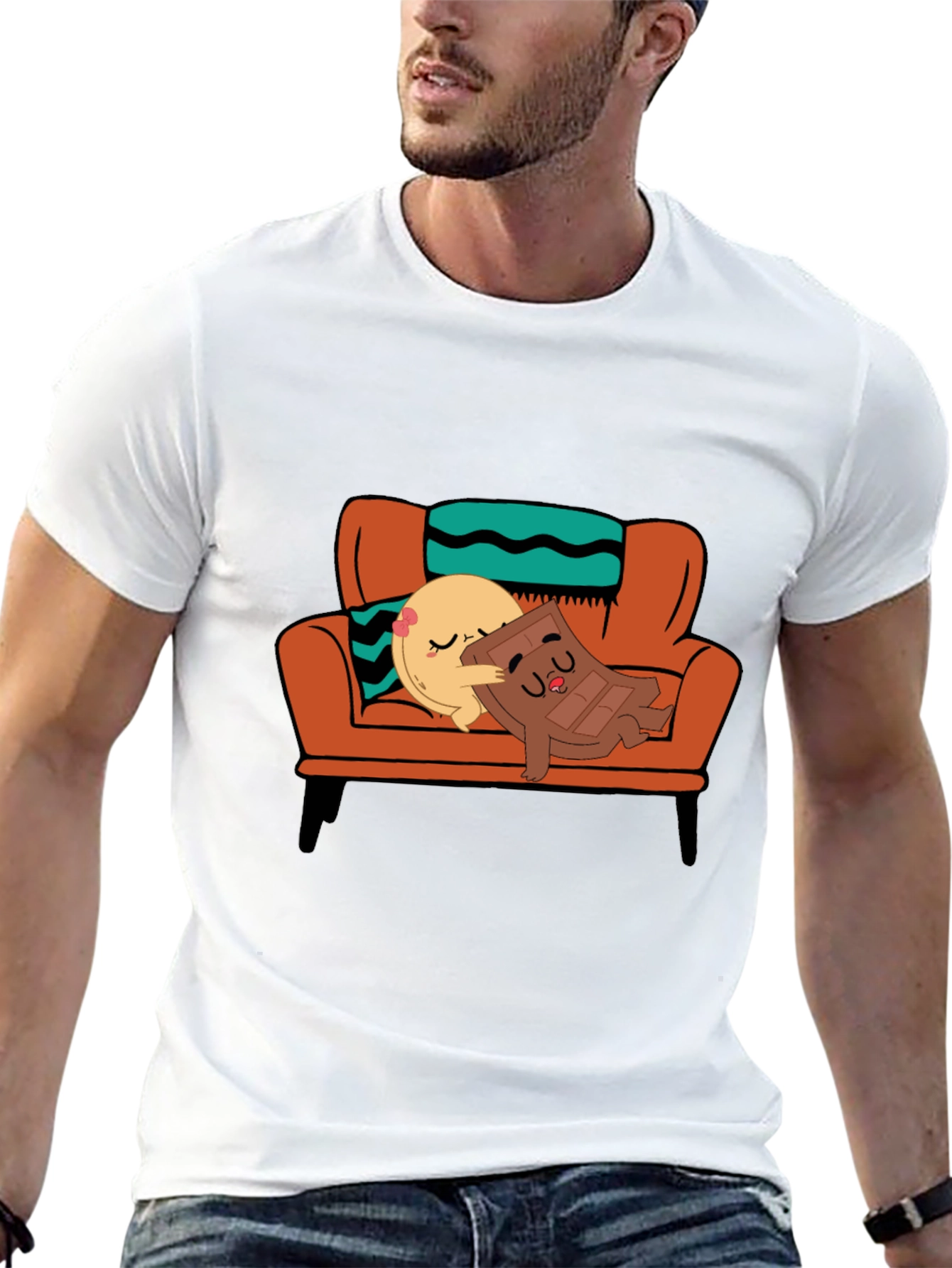 Black Cute Cartoon Foodie Relaxation T-Shirt view 13