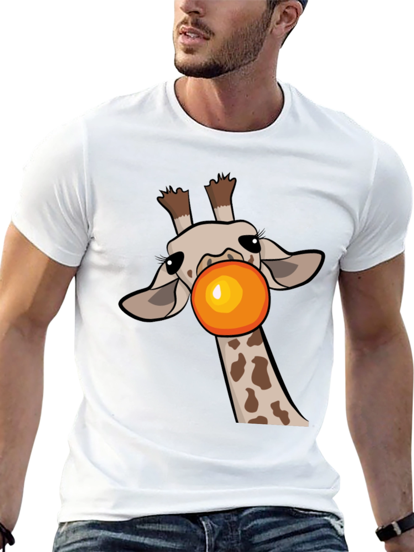 Black Giraffe Bubble Gum Pop Men's Black Graphic Tee view 13