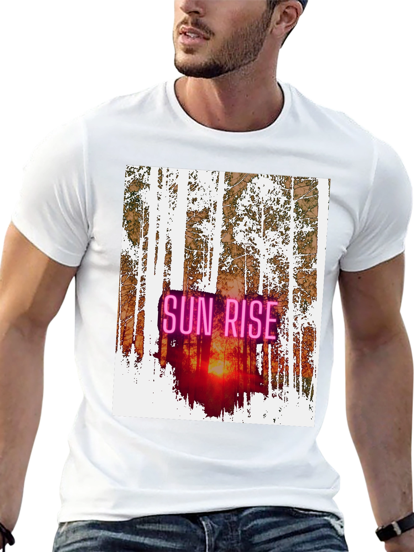 Black Sunrise Forest Graphic Tee - Nature Inspired Black T-Shirt view 13