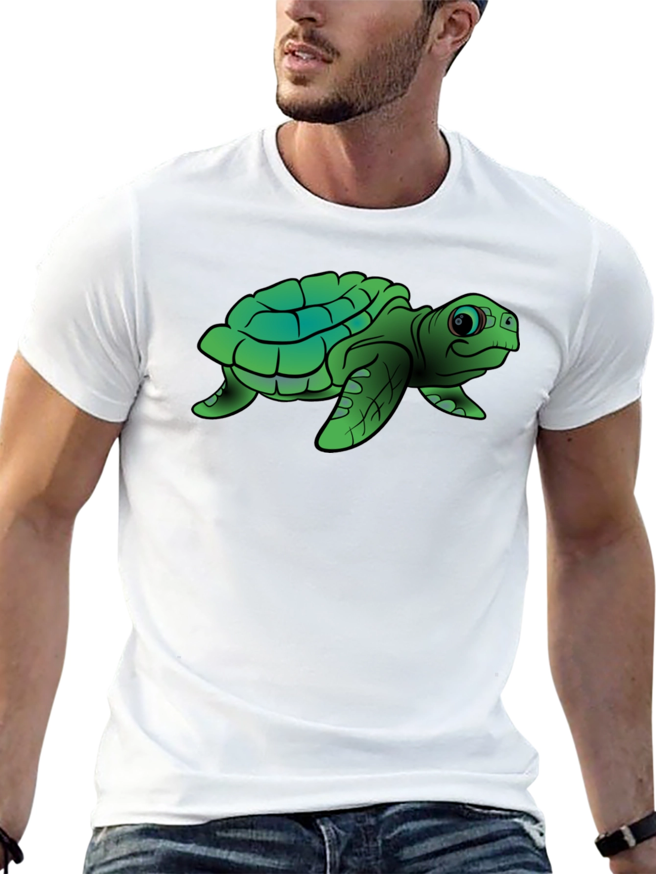 Black Cute Turtle Graphic Tee - Black Cotton T-Shirt view 13