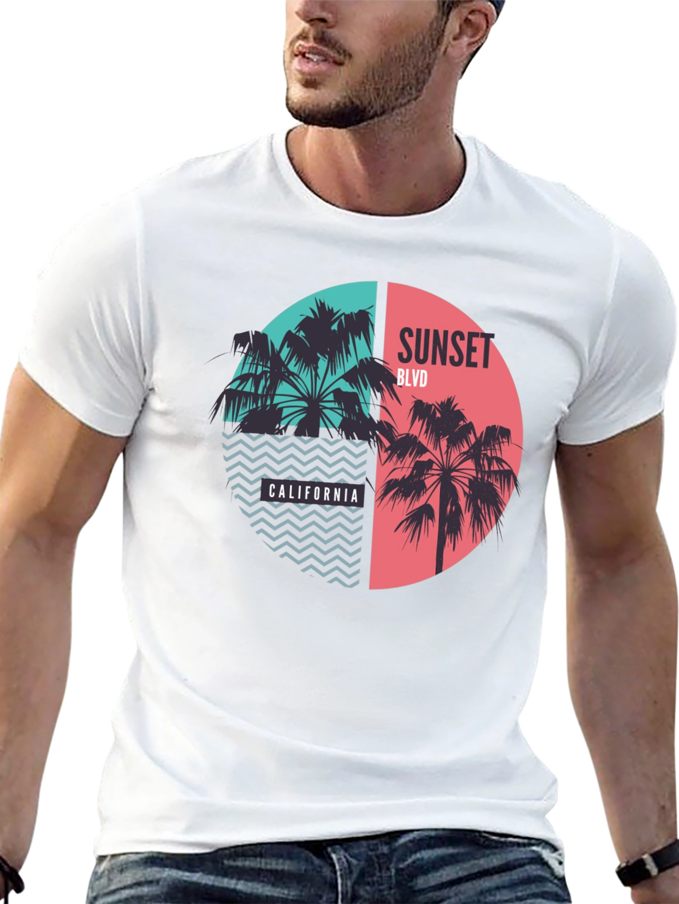 Black Sunset Blvd California Palm Tree Graphic Tee view 13
