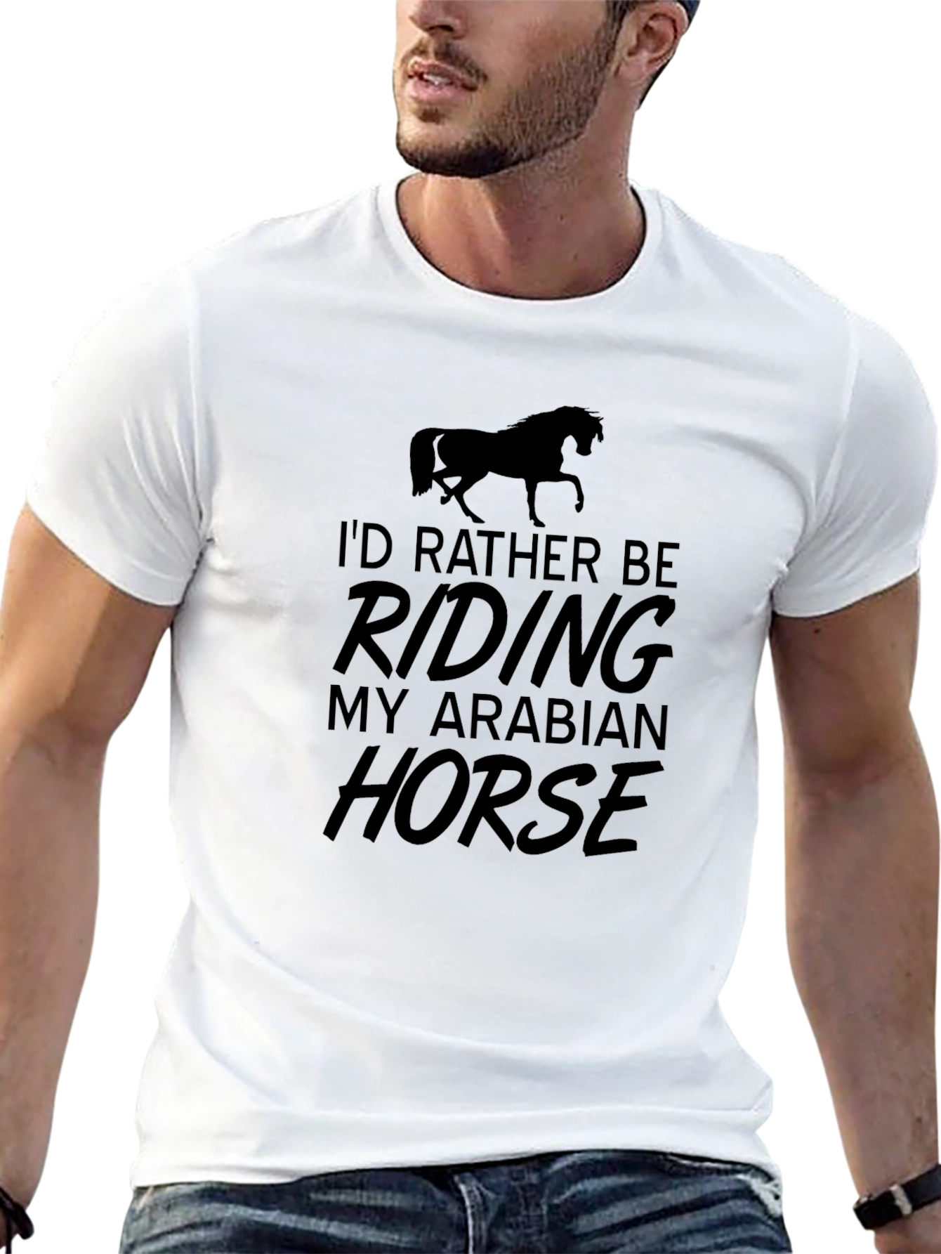 Black Equestrian T-Shirt - I'd Rather Be Riding My Arabian Horse view 13