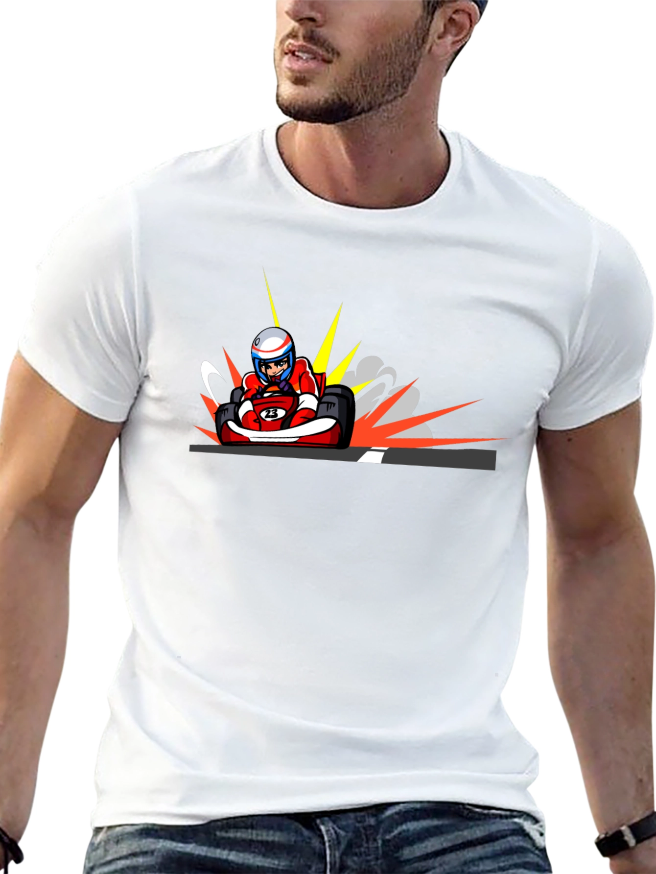 Black Cartoon Kart Racing T-Shirt view 13