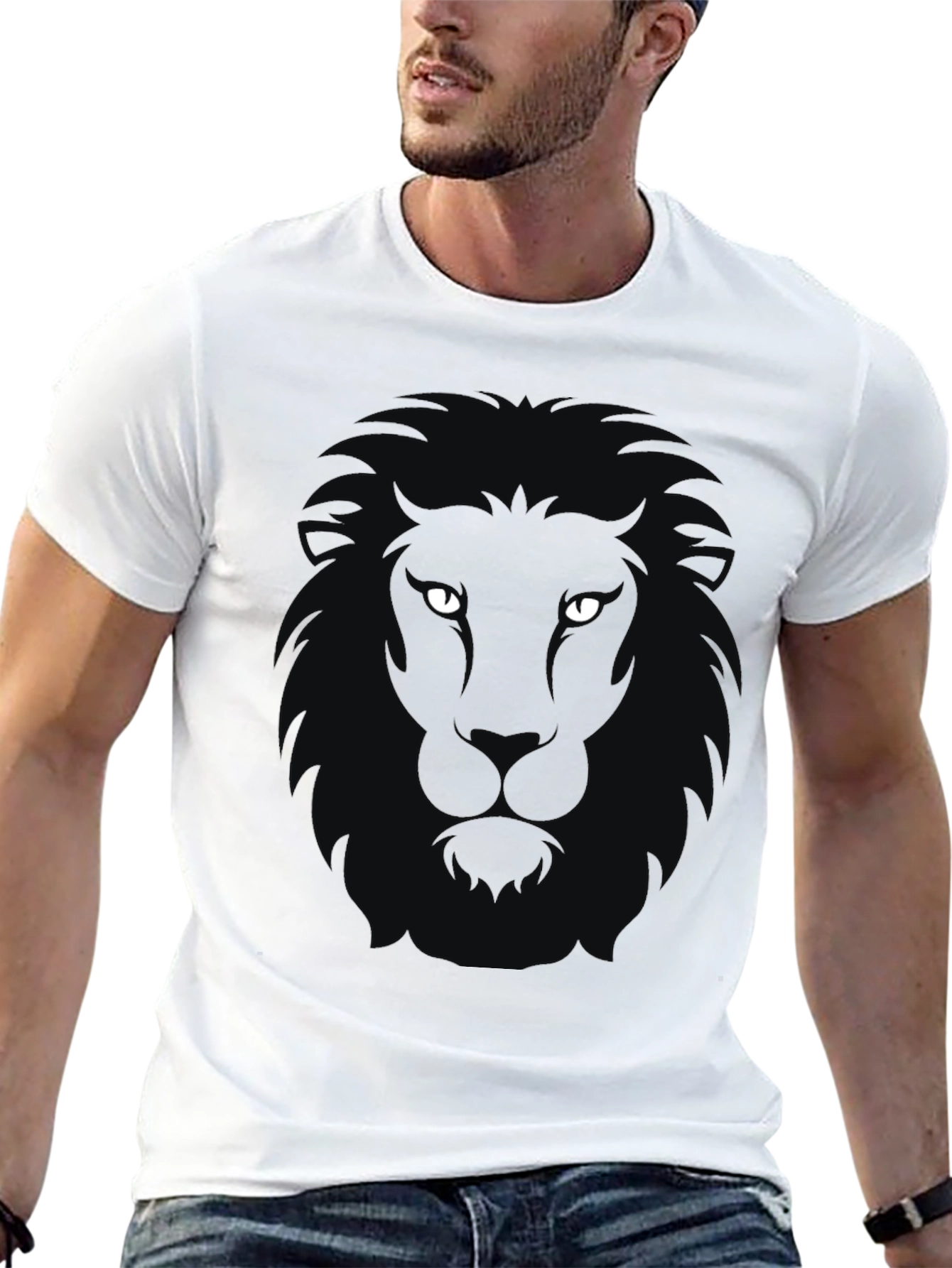 Black Black Lion Graphic T-Shirt - Men's Short Sleeve Crew Neck view 13